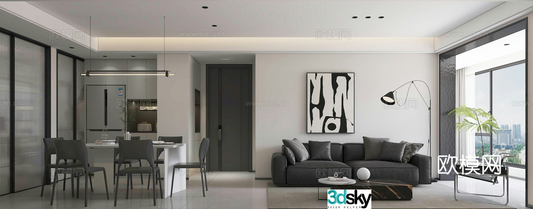 Modern living and dining room 3d model 3d model