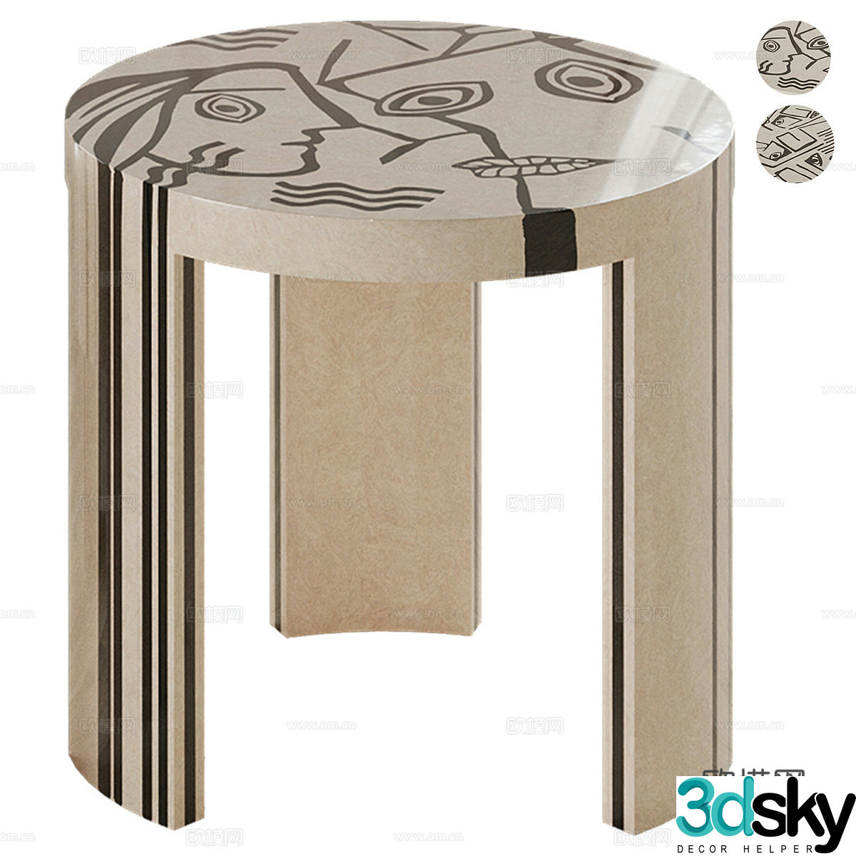 Modern Italian Hommes round stool 3d model