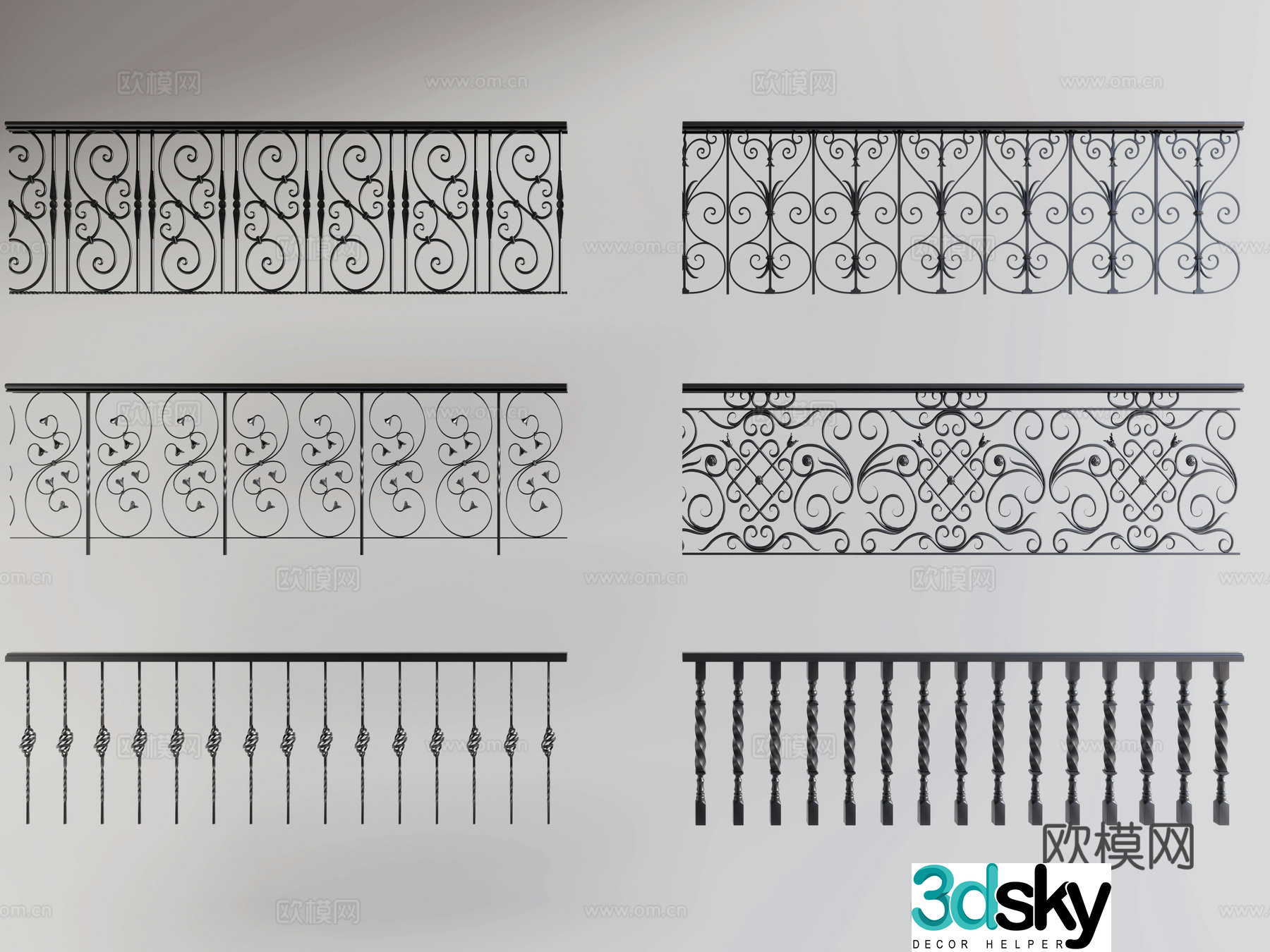Modern European railings Iron railings Iron handrails Garden fence Balcony railings 3D model