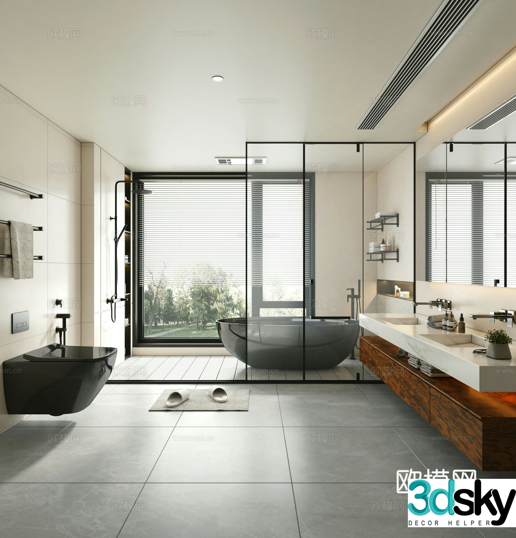 Modern cream bathroom black and white bathroom dry and wet bathroom bathroom bathroom sliding door bathroom 3d model