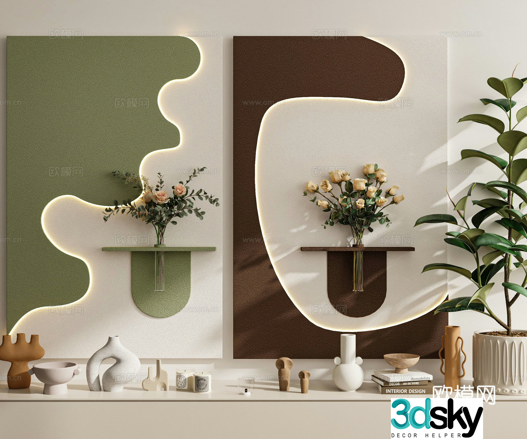 Modern cream style decorative painting hanging painting combination wall decoration pendant 3D model