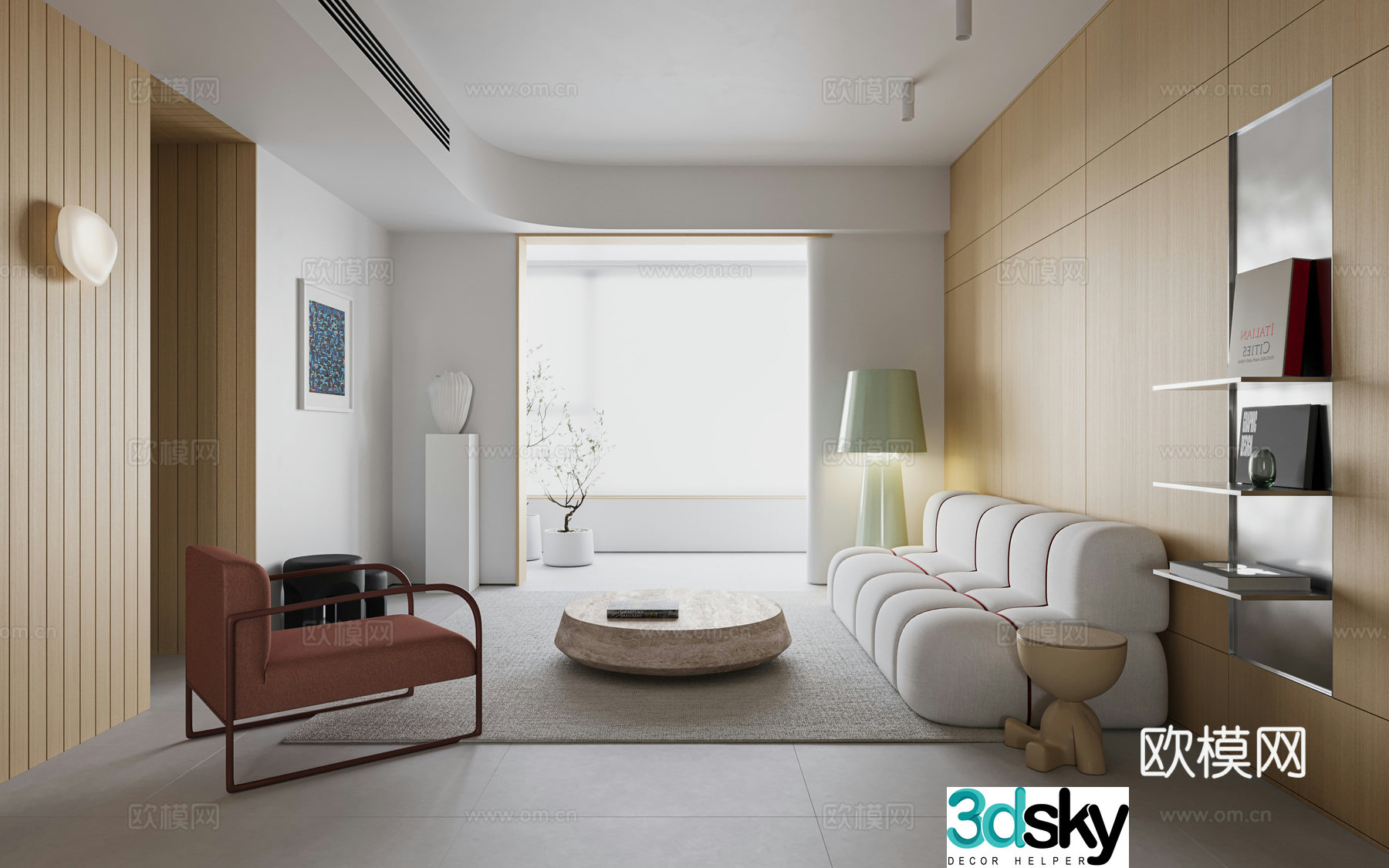 Modern log style living room 3d model