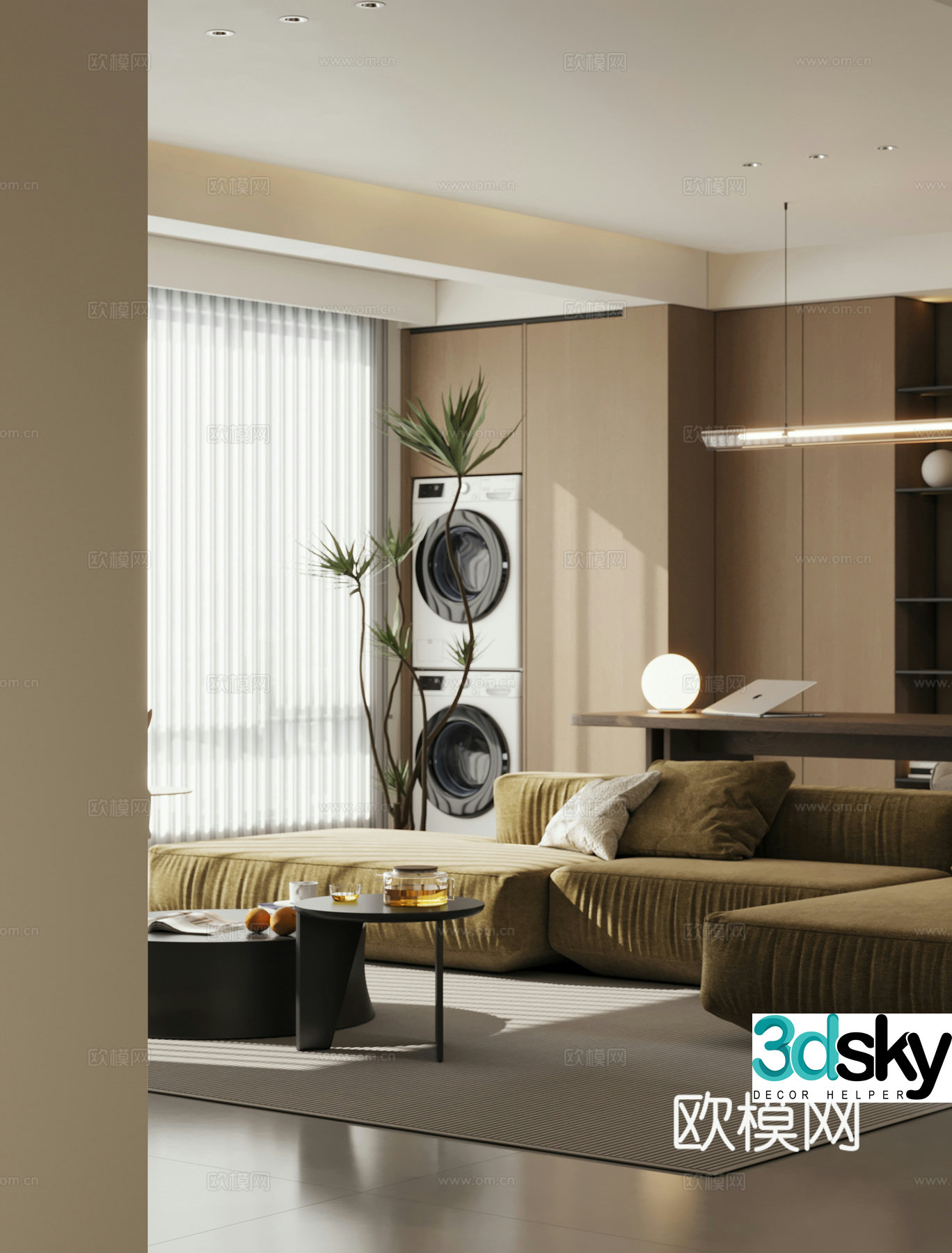 Waviva retro living room restaurant large flat floor living room restaurant villa living room restaurant horizontal living room dining room 3D model without a master light