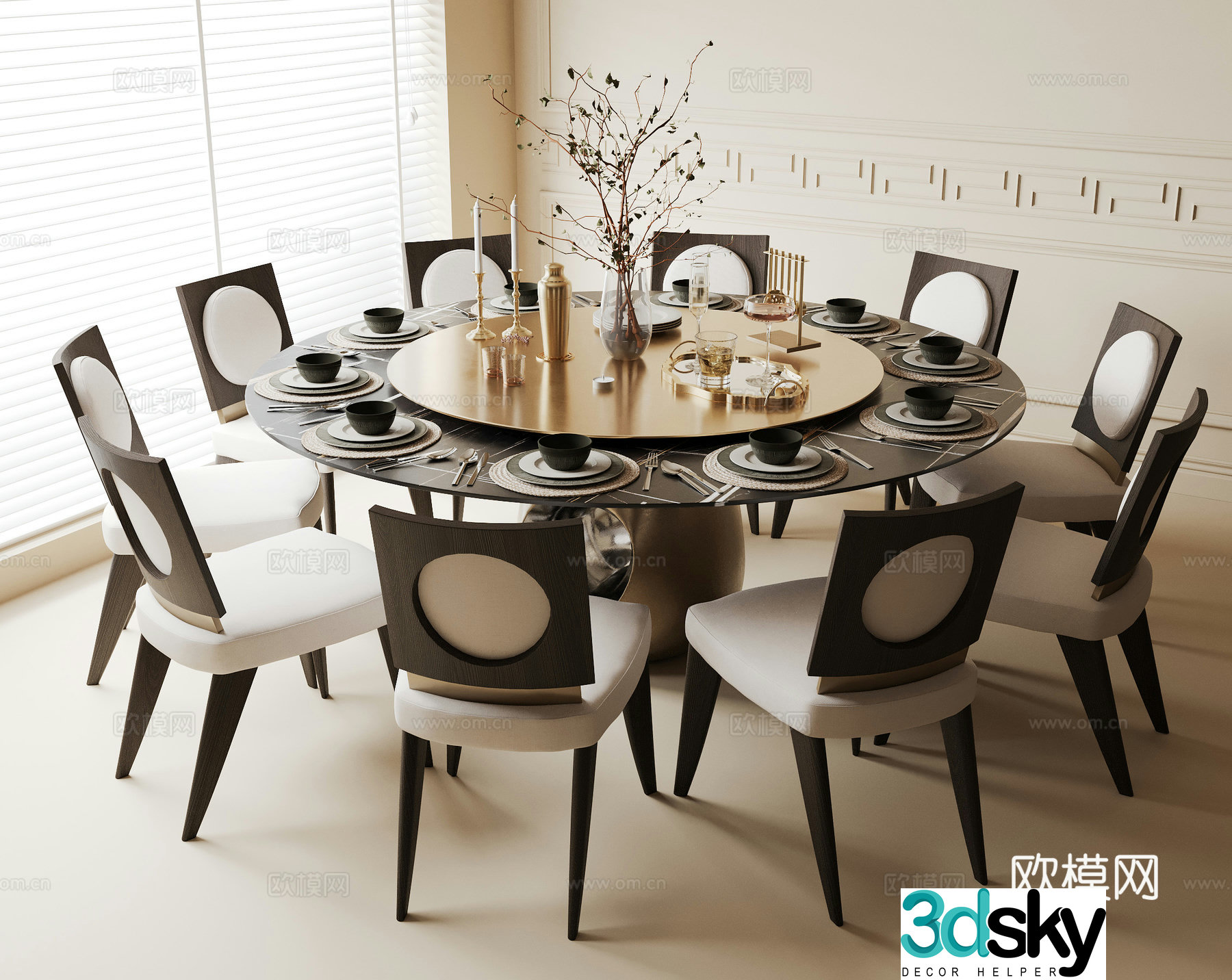New Chinese dining table and chair 3D model