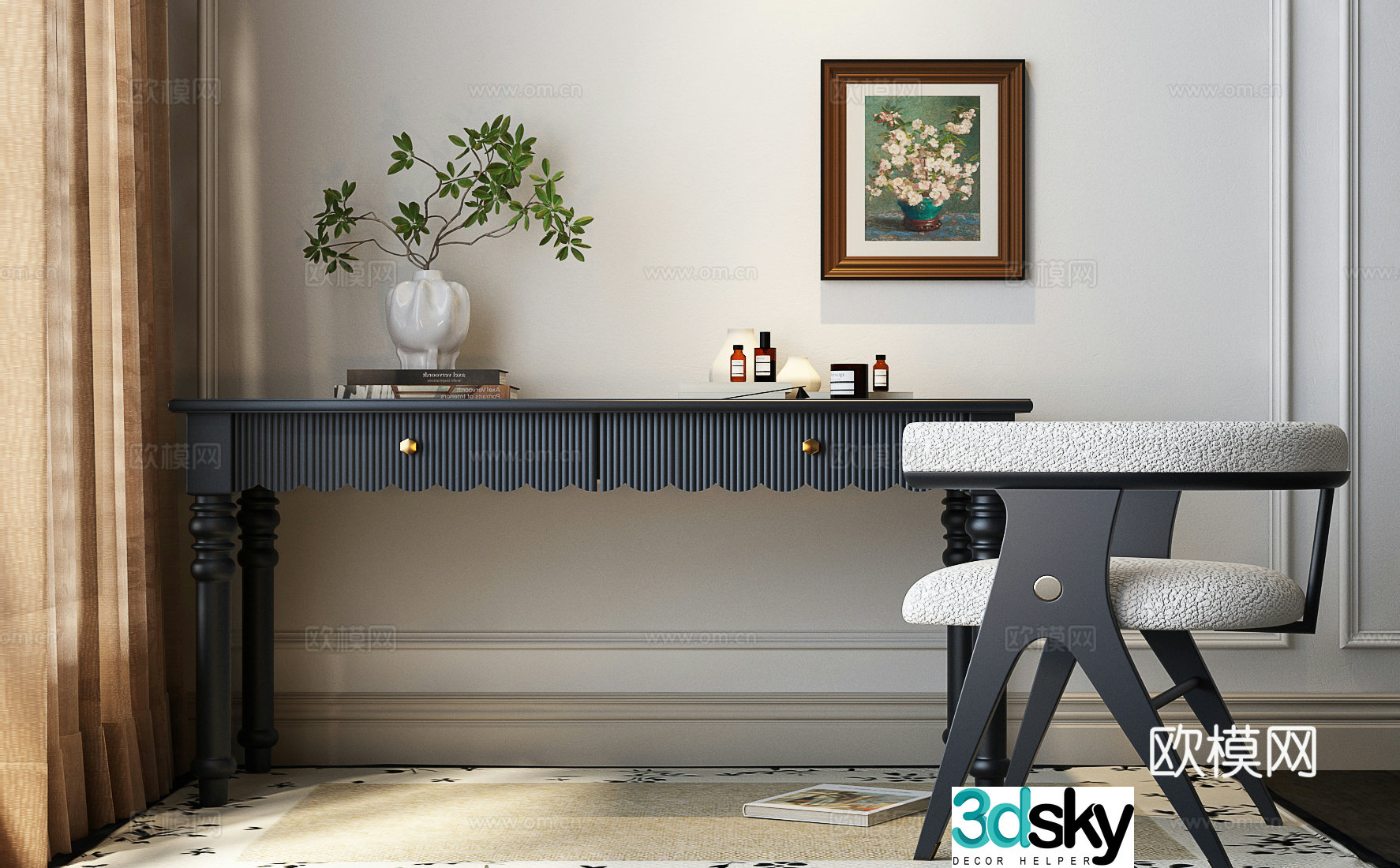 French desk and chair combination 3D model