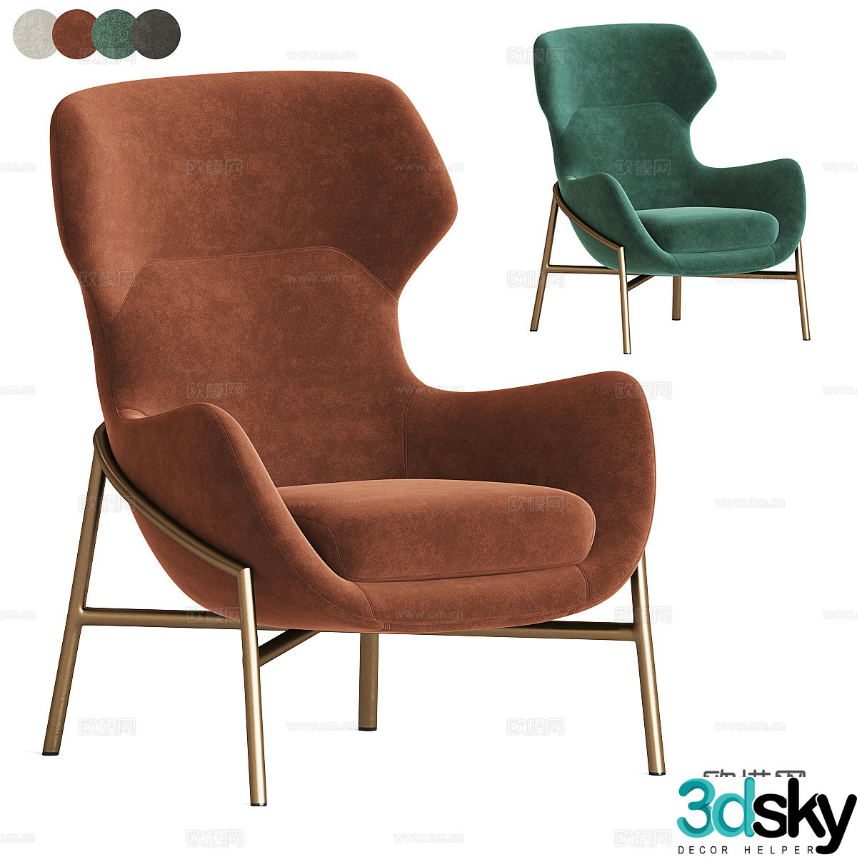 Modern light luxury Brera high-back chair 3D model
