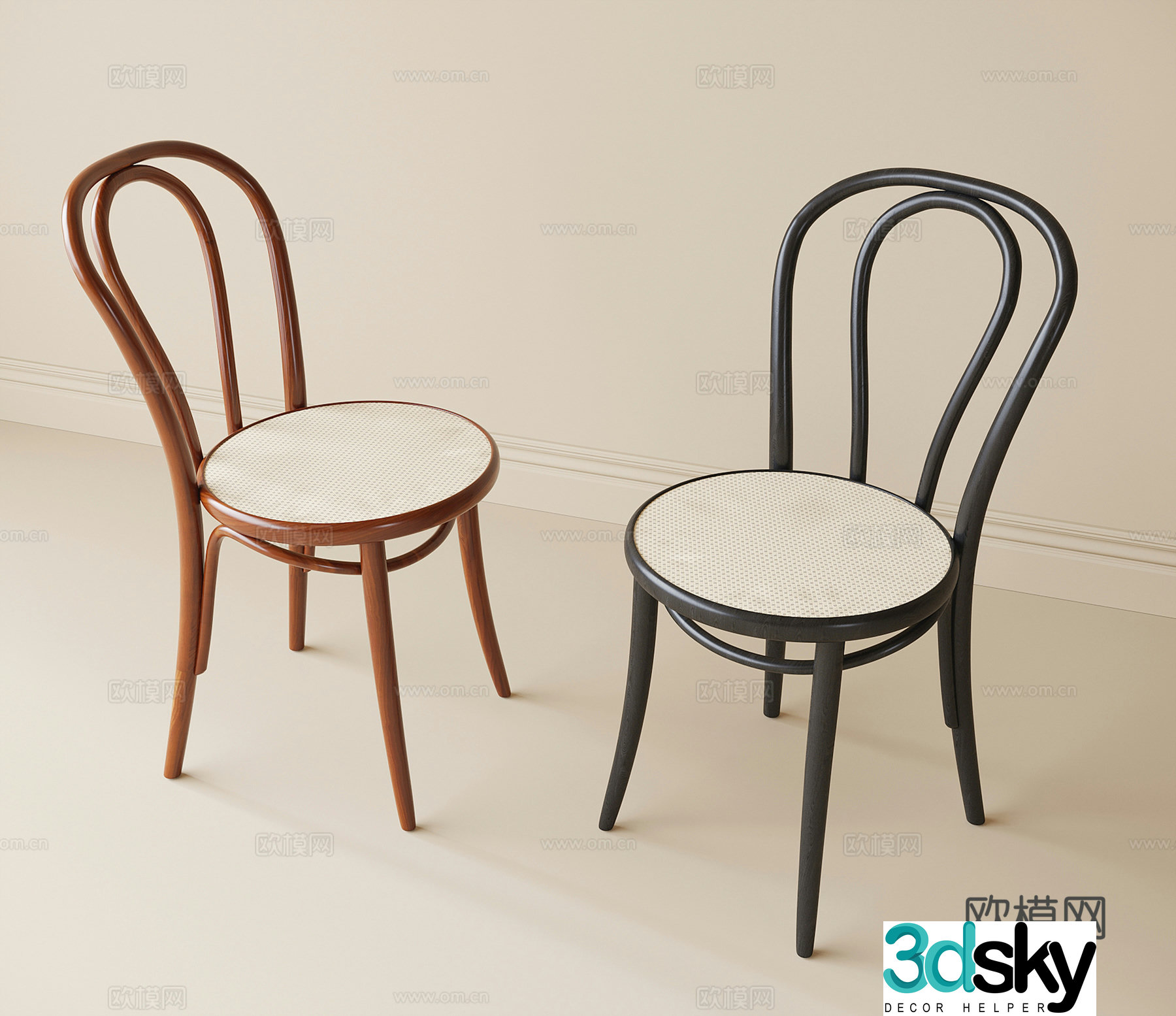 French single chair dining chair 3d model
