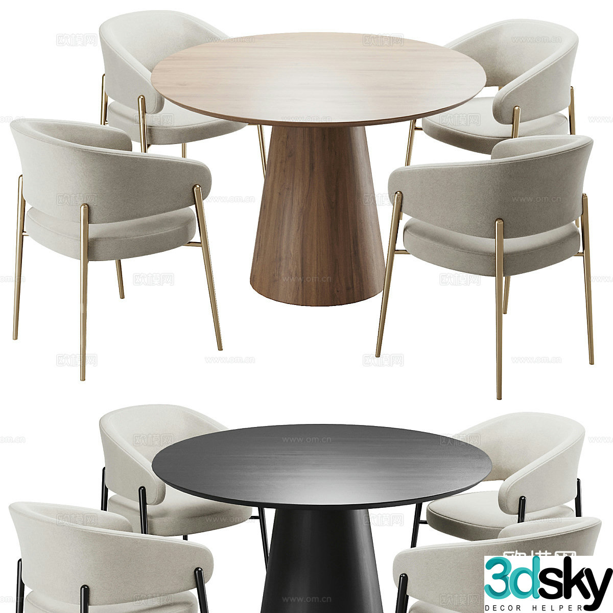 Modern round dining table and chair 3d model