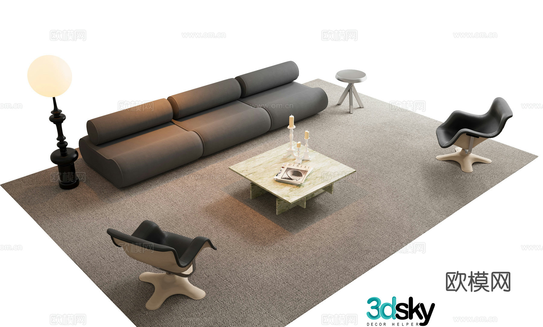 Modern sofa coffee table combination 3D model