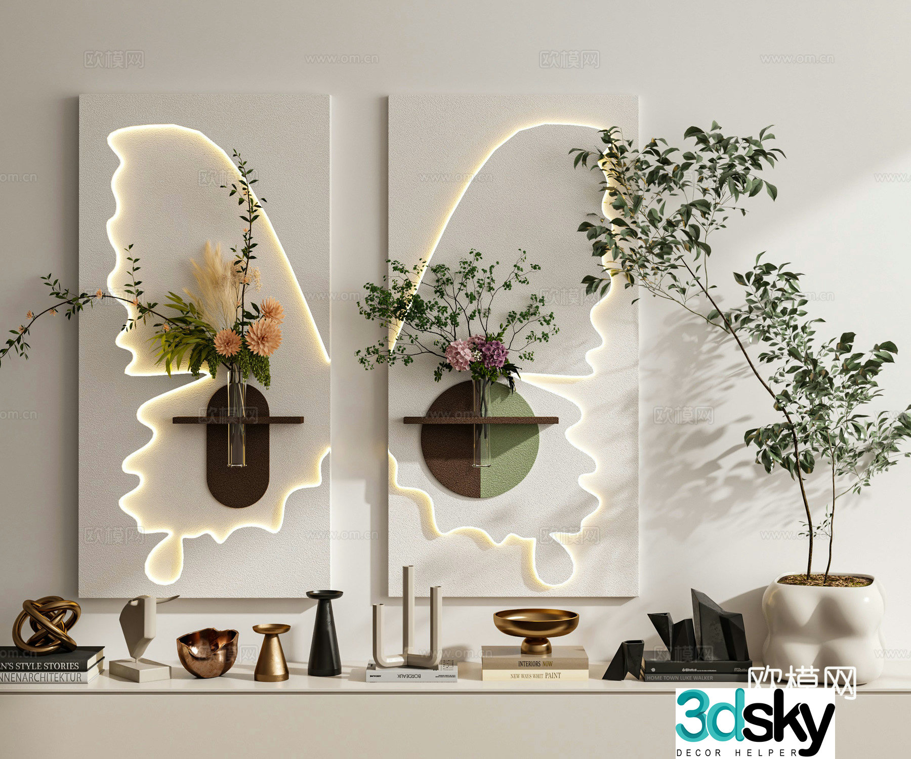 Modern cream style decorative painting hanging painting combination wall decoration pendant 3D model