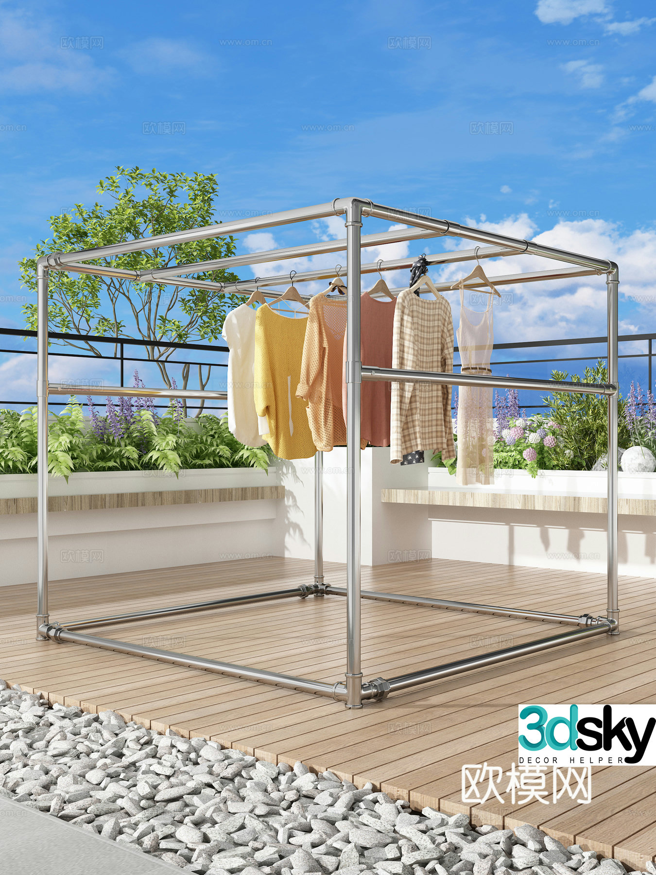 Clothes rack Balcony clothes rack rooftop clothes sky garden 3d model