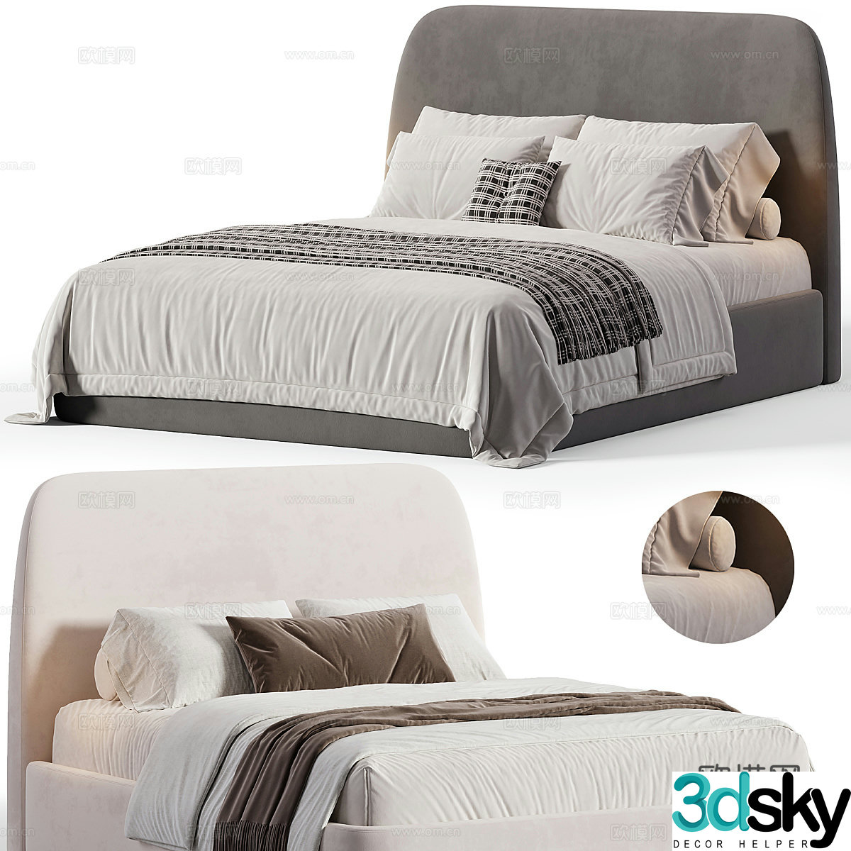 New Chinese style Dalti fabric double bed 3D model