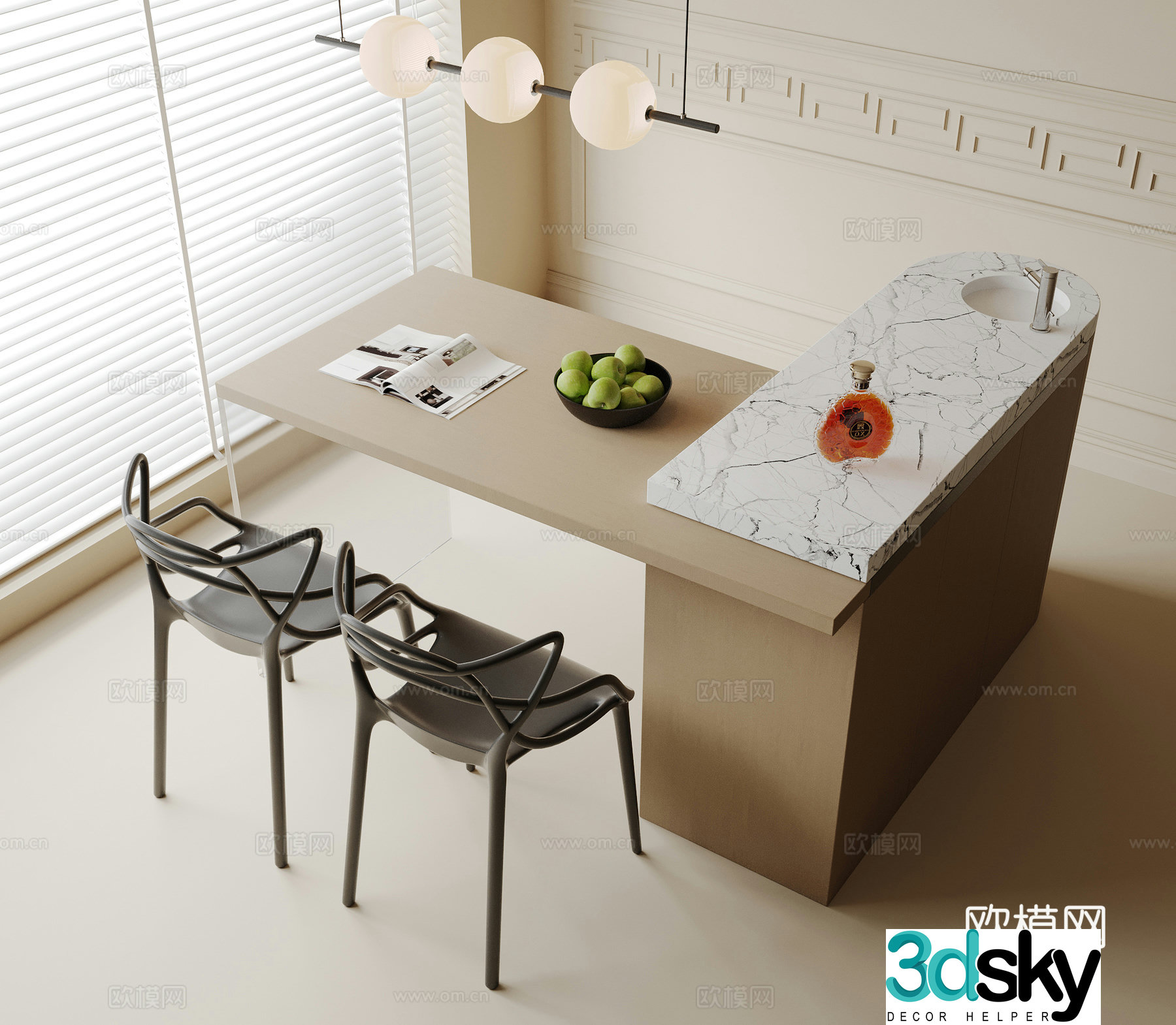 Modern dining table and chair 3d model