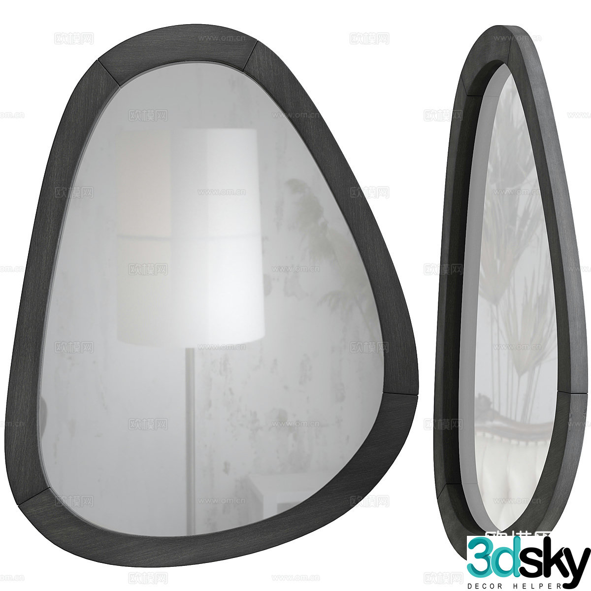 New Chinese style solid wood teak decorative mirror 3D model