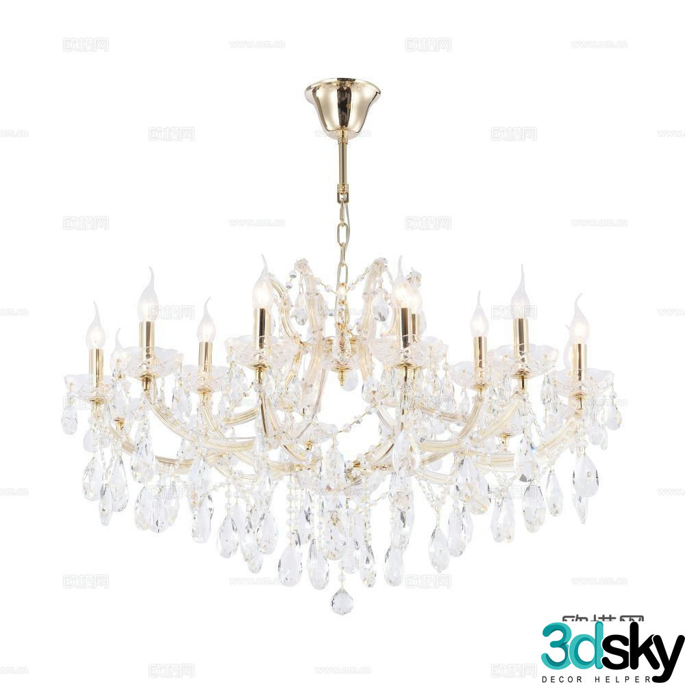 European crystal multi-head chandelier 3d model
