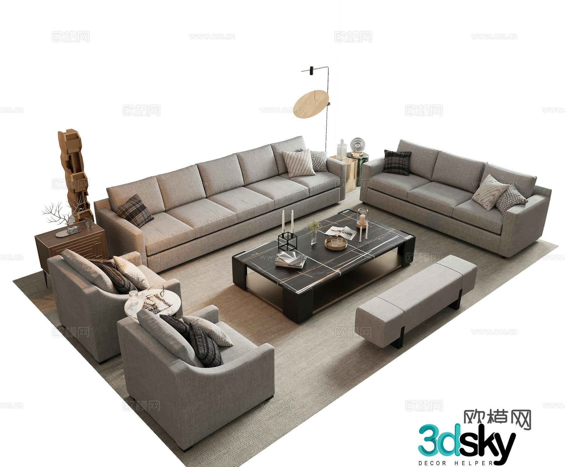 Modern sofa coffee table combination 3D model