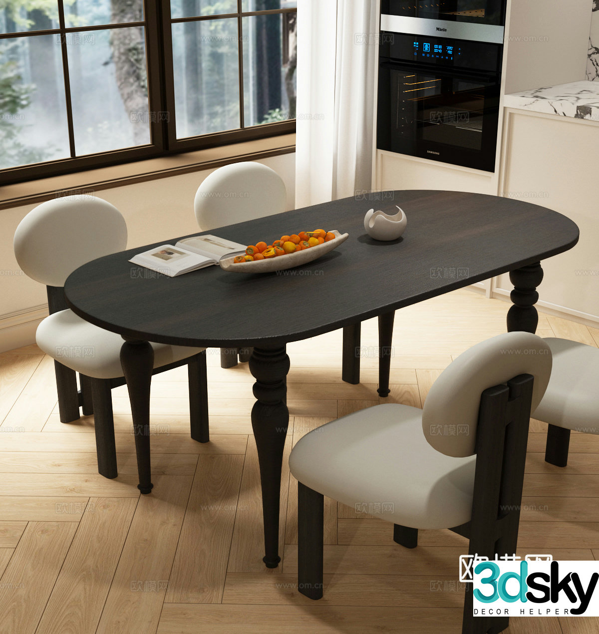 Modern medieval dining table and chair combination Modern French dining table and chair 3D model