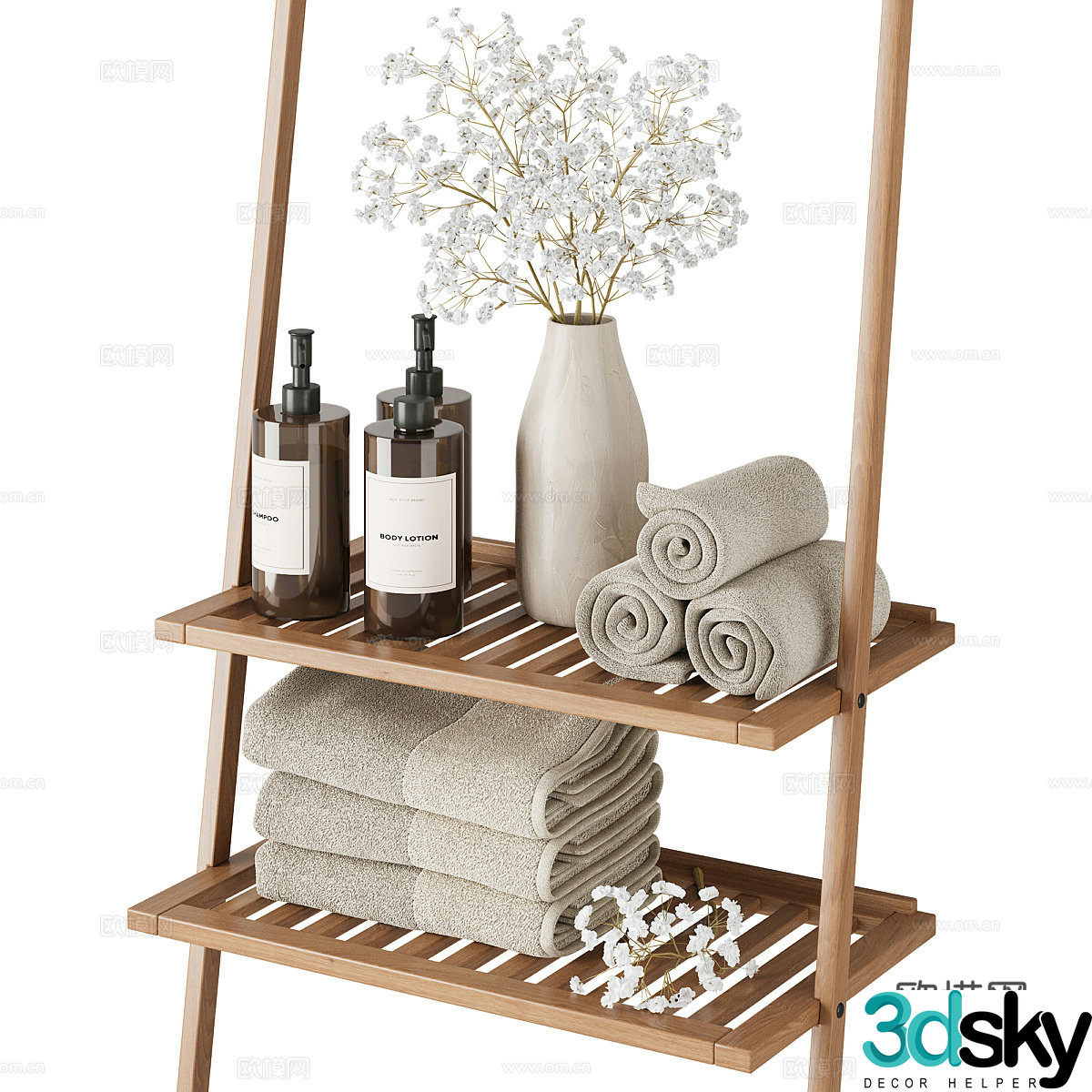 Middle-aged toiletries toiletries toiletries toiletries bathroom rack bathrobe bath towels 3D model
