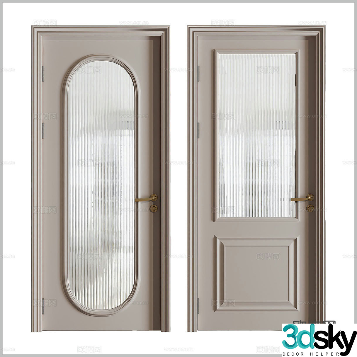 French single-open door Cream single-open door Glass door Bathroom door Bathroom glass door Long 3D model