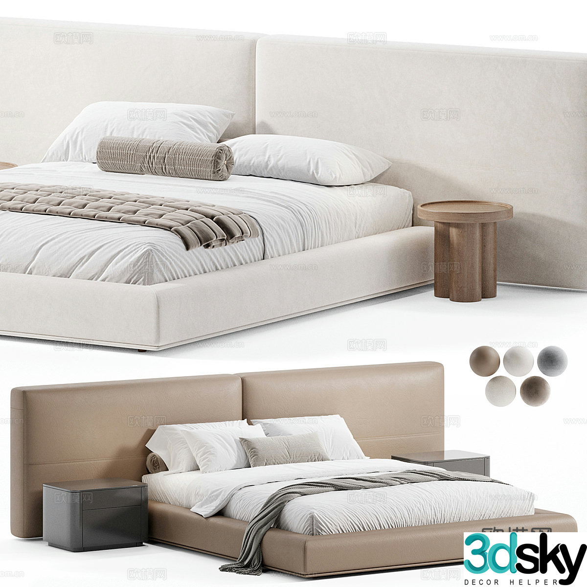 Modern Italian Poliform Brera Fabric Double Bed 3D Model