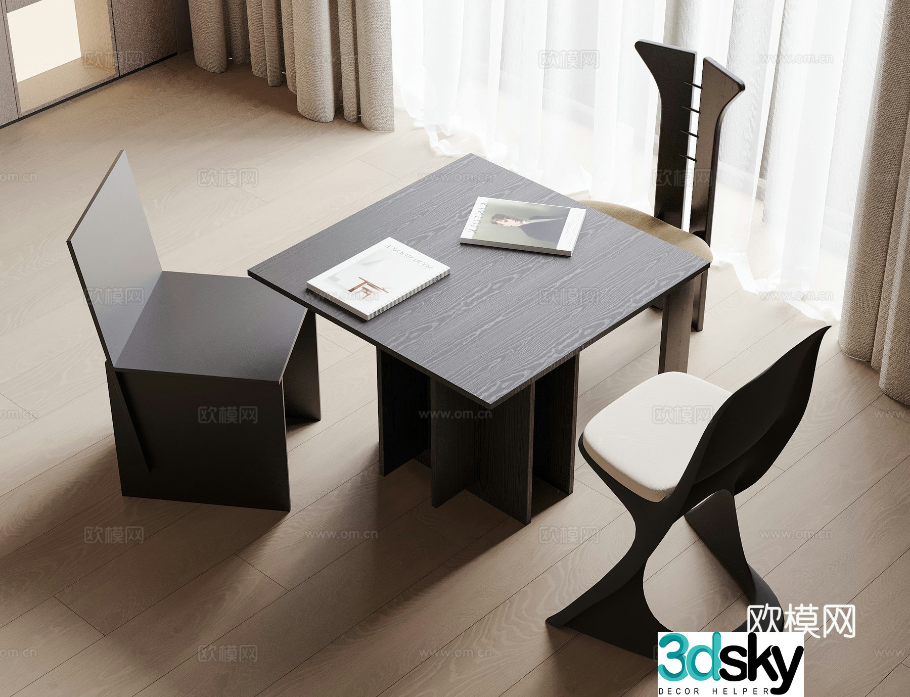 Modern dining table and chair 3d model