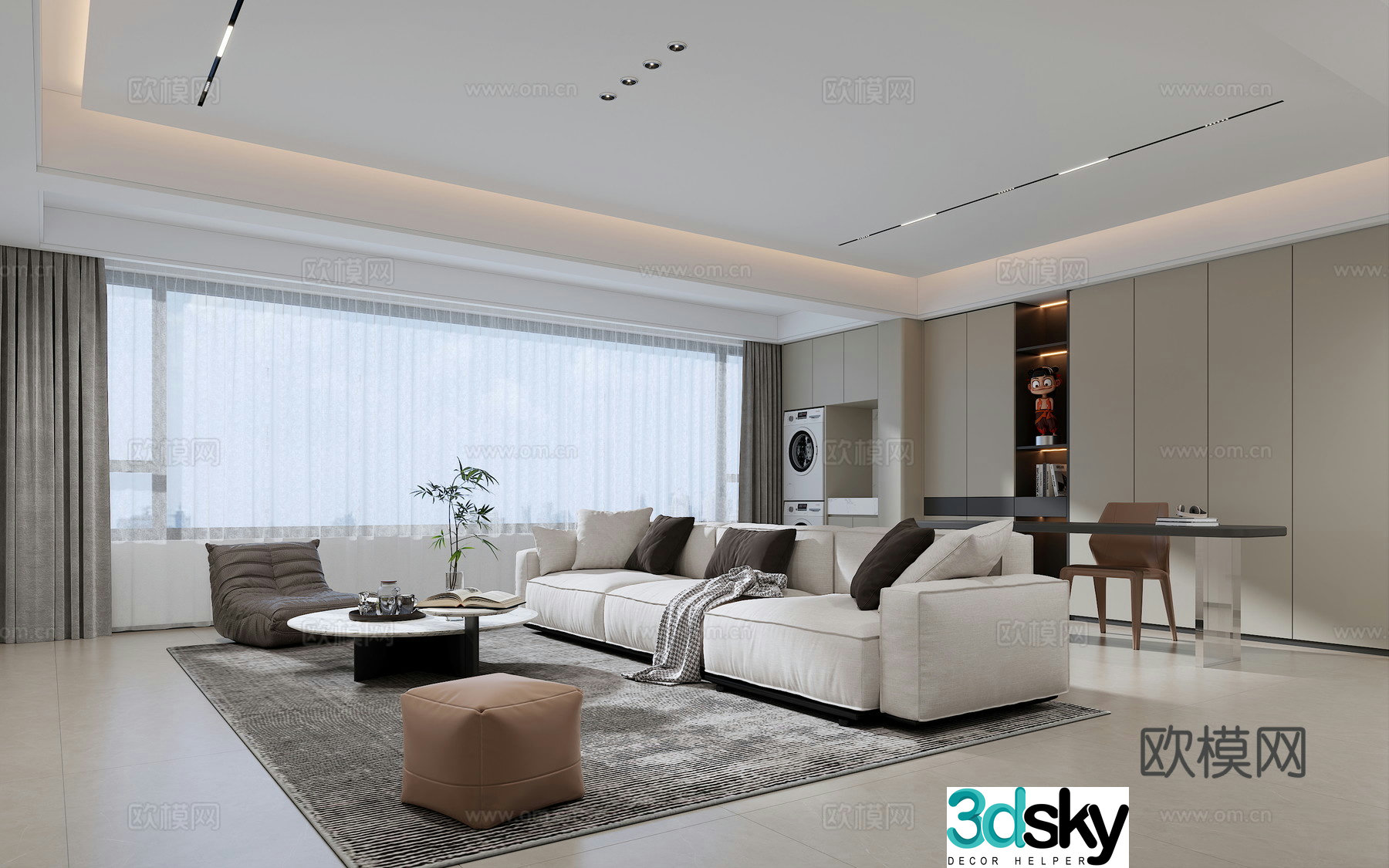 Modern living room fabric sofa big horizontal hall 3d model