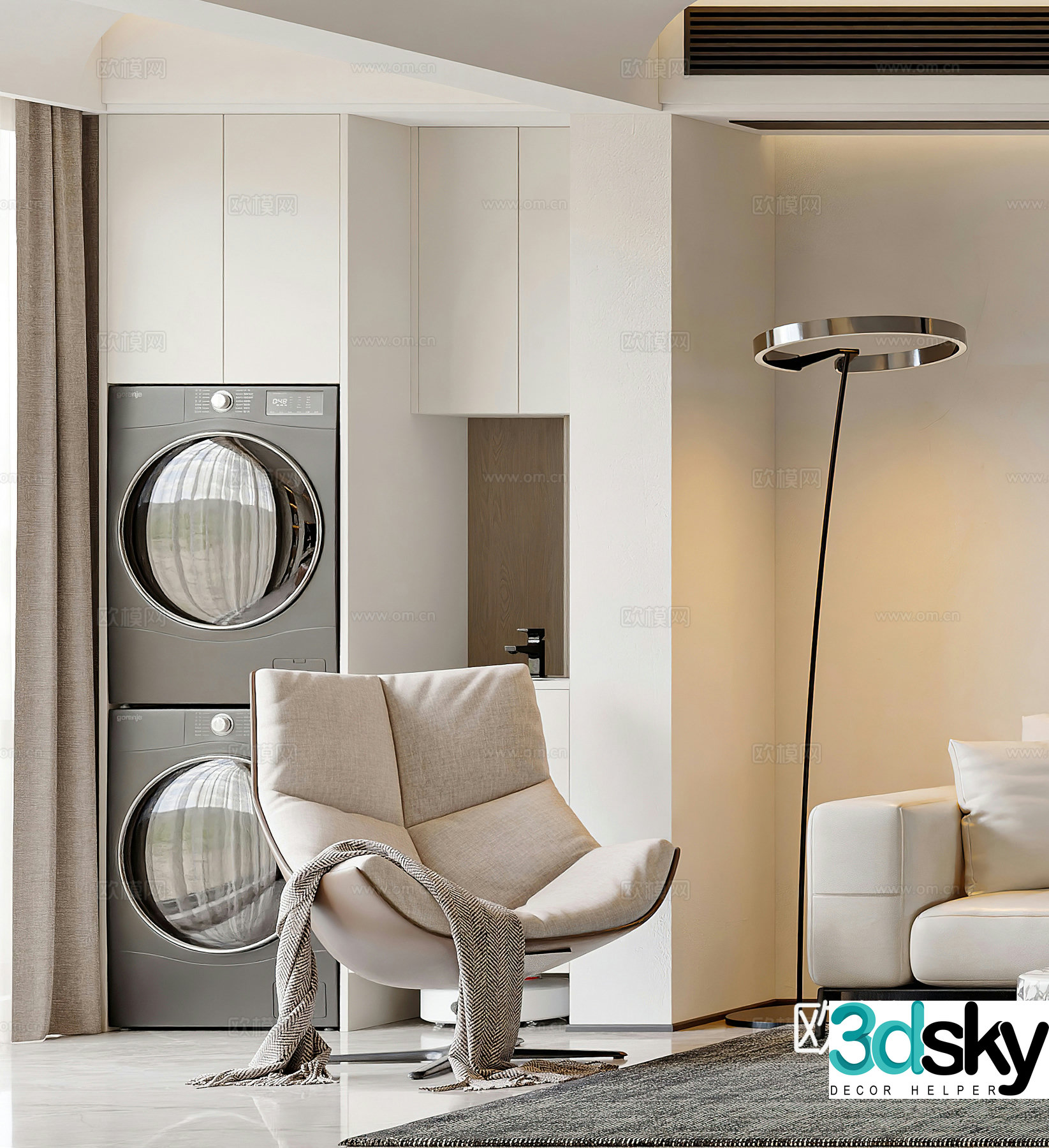Modern leisure chair floor lamp simple washing machine washing machine side table corner table light luxury 3D model