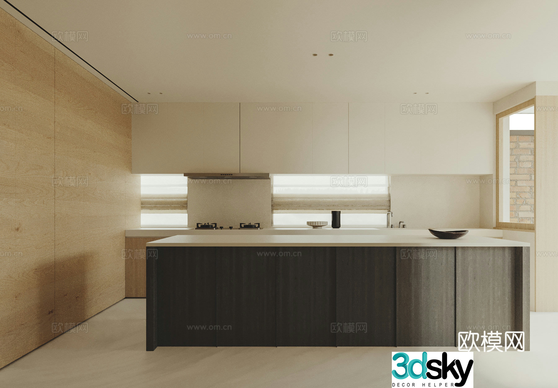 Modern creamy kitchen 3d model