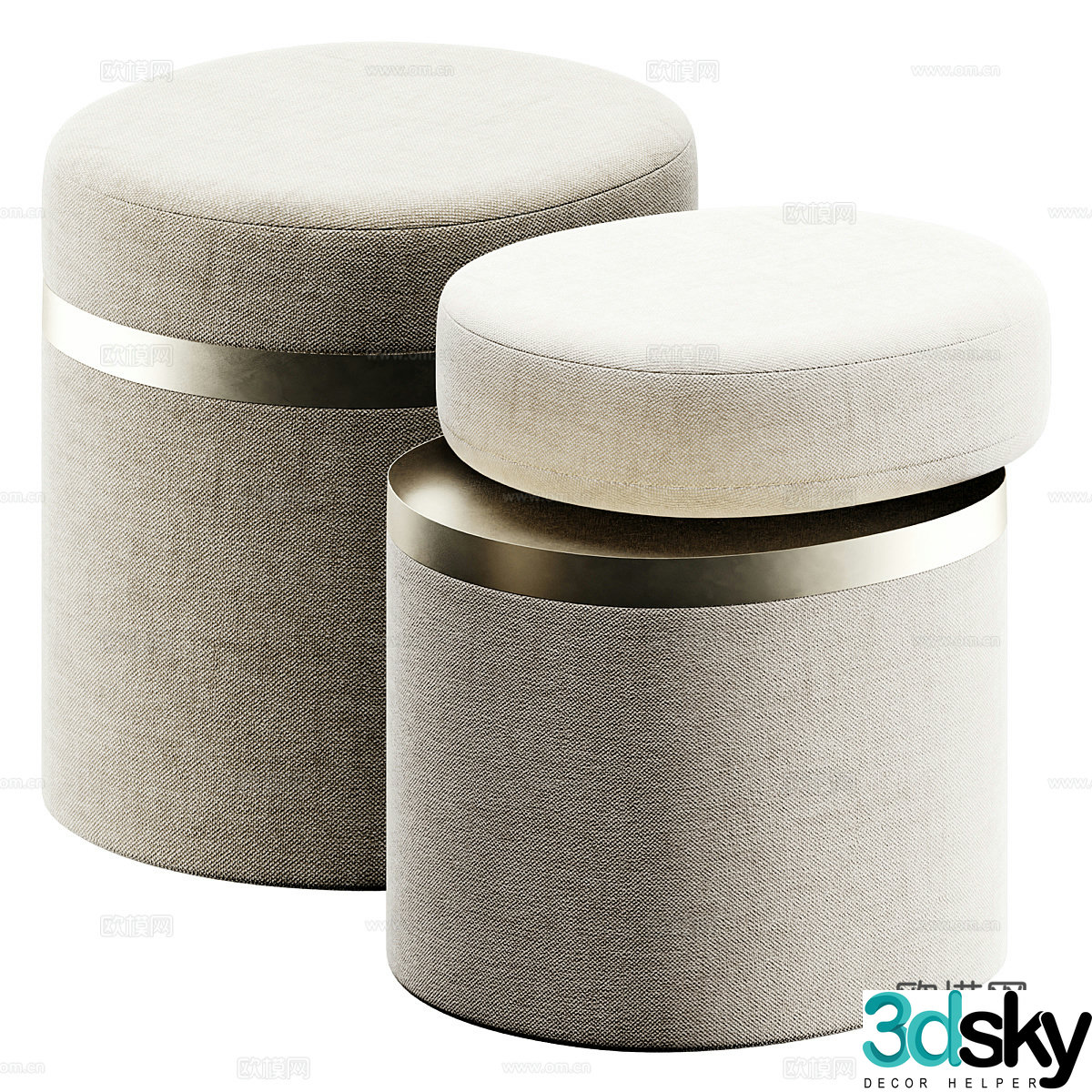 New Chinese Light Luxury NOBU Fabric Stool 3D Model