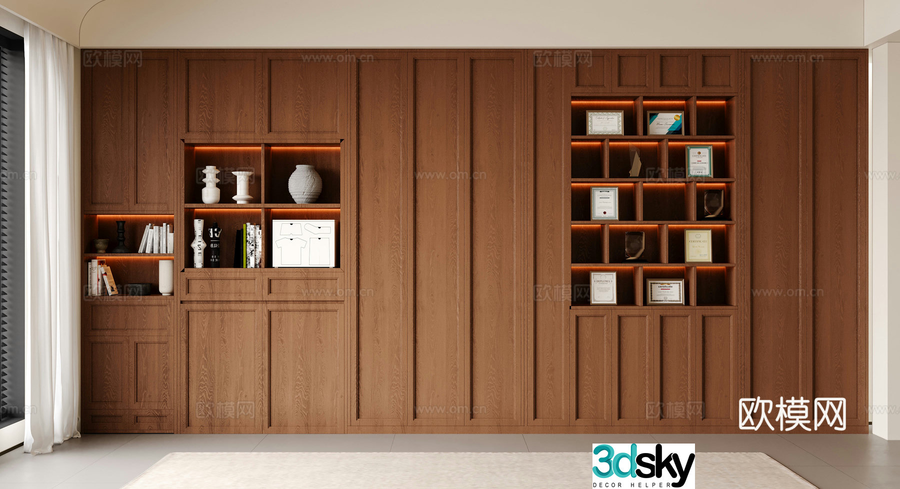 Middle-aged bookcase decorative cabinet ornament book 3d model