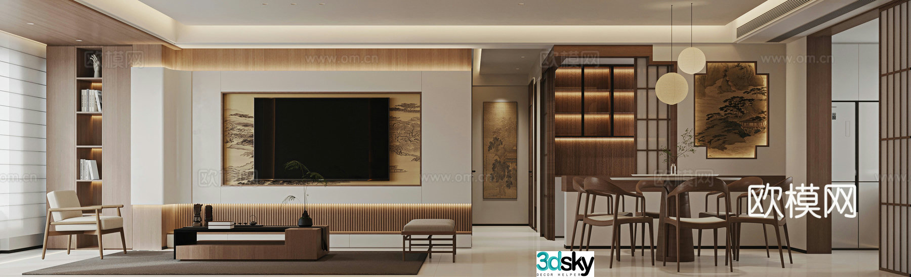 New Chinese style living room TV background 3d model