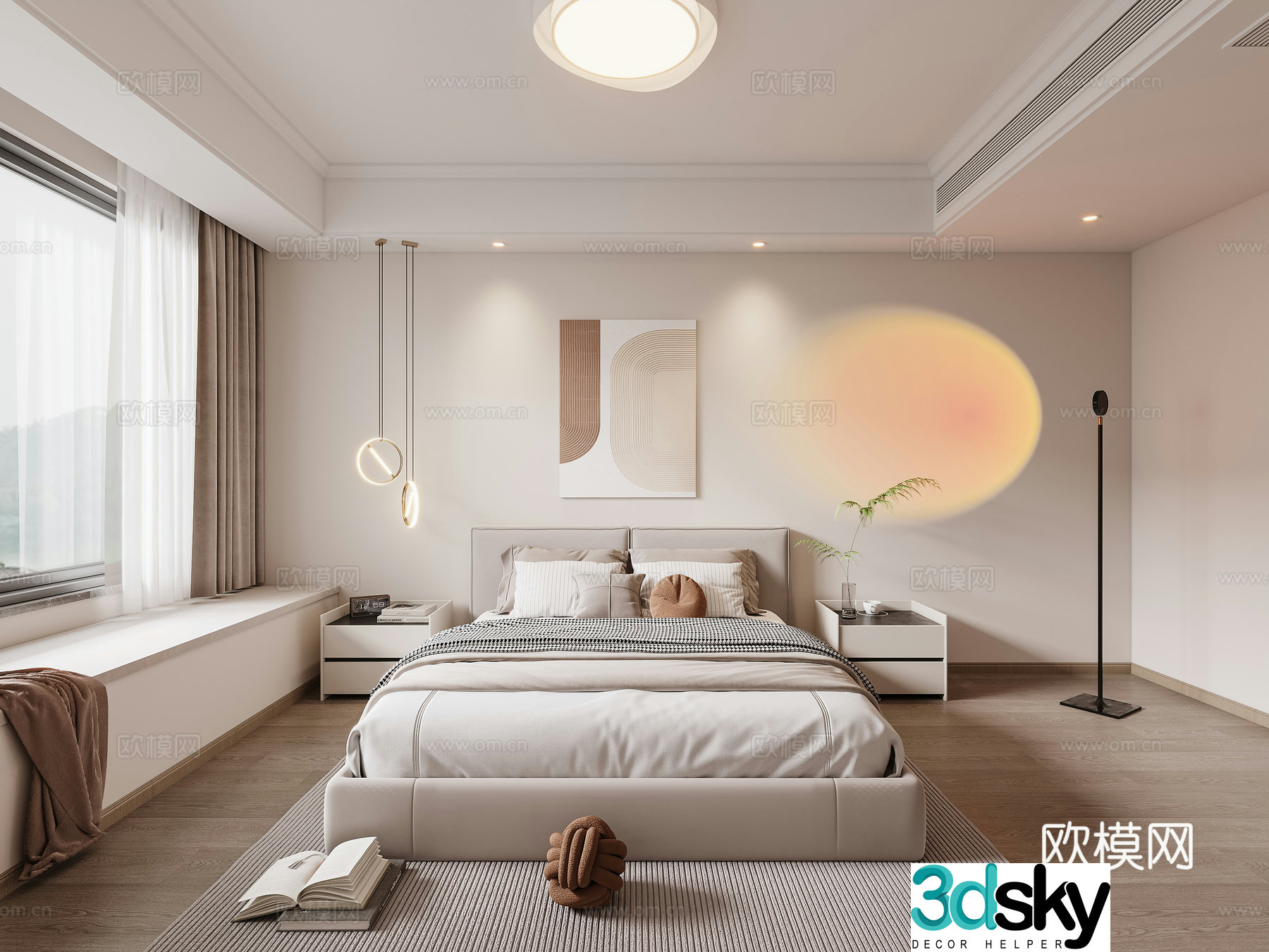 Modern Master Bedroom Ceiling Light Sunset Light Dressing Table 3D Model