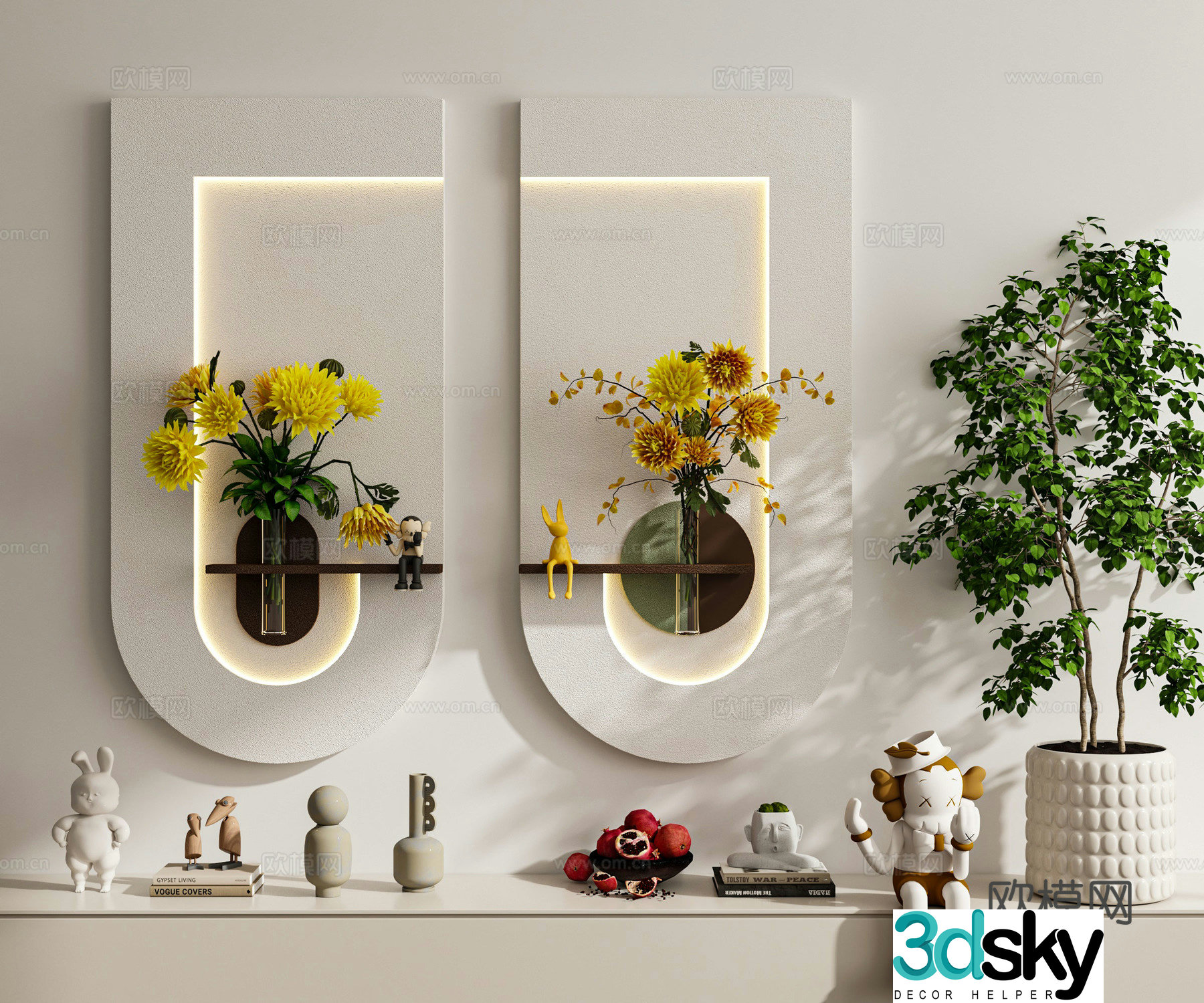 Modern cream style decorative painting hanging painting combination wall decoration pendant 3D model