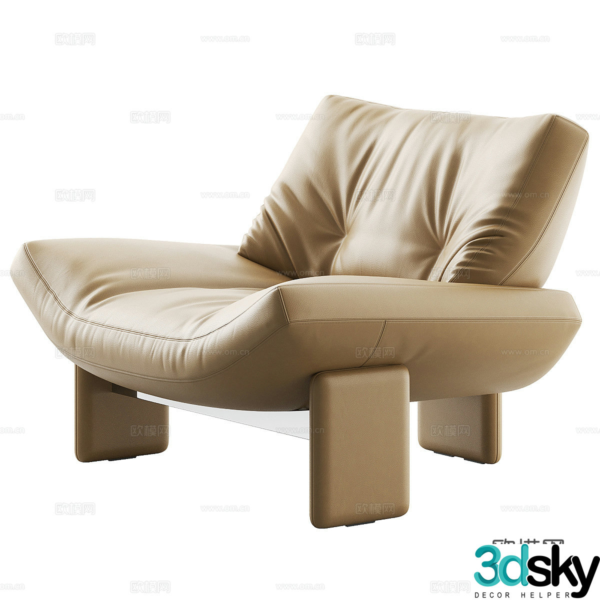 Cream style single sofa Leather single sofa Leather single sofa Leather single chair Leather 3D model