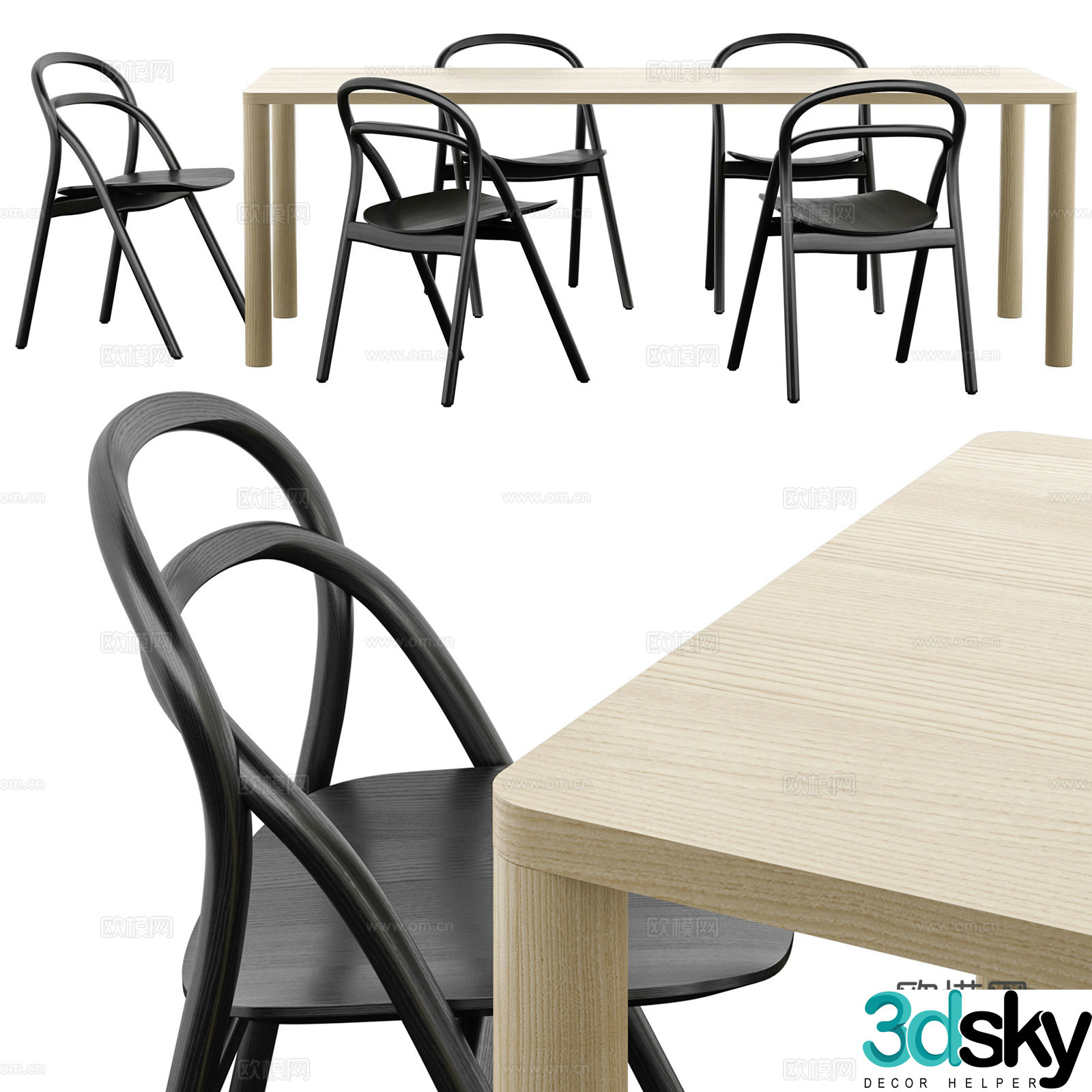 Chair and log table 3d model