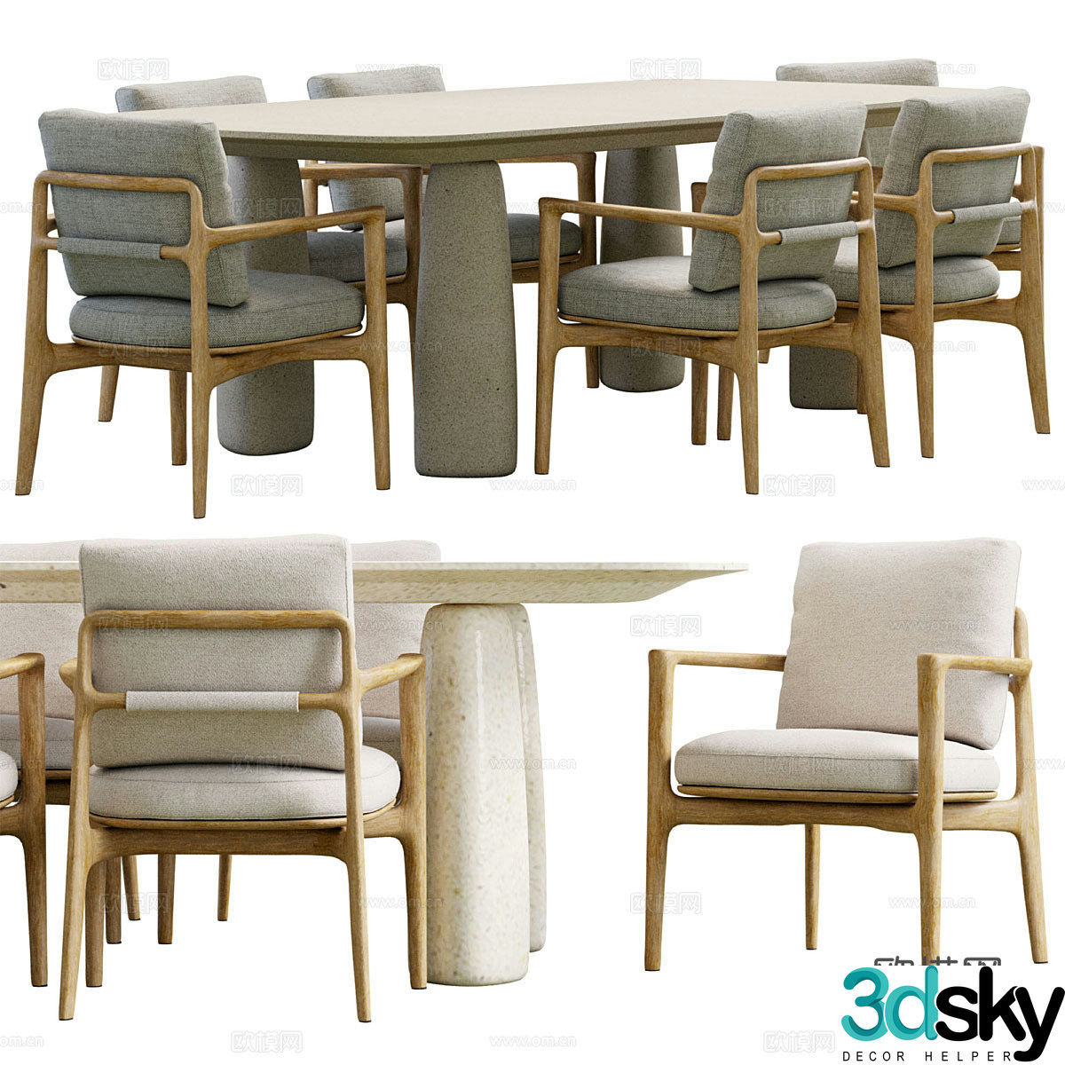 Wasabi style dining table and chairs Stone dining table and chairs Negotiable table and chairs Fabric dining chairs Fabric negotiation chairs 3D model