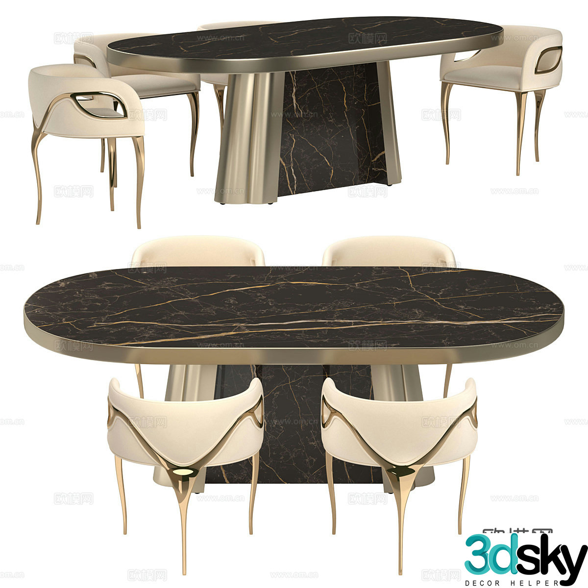 Dining table and dining chair combination 3D model