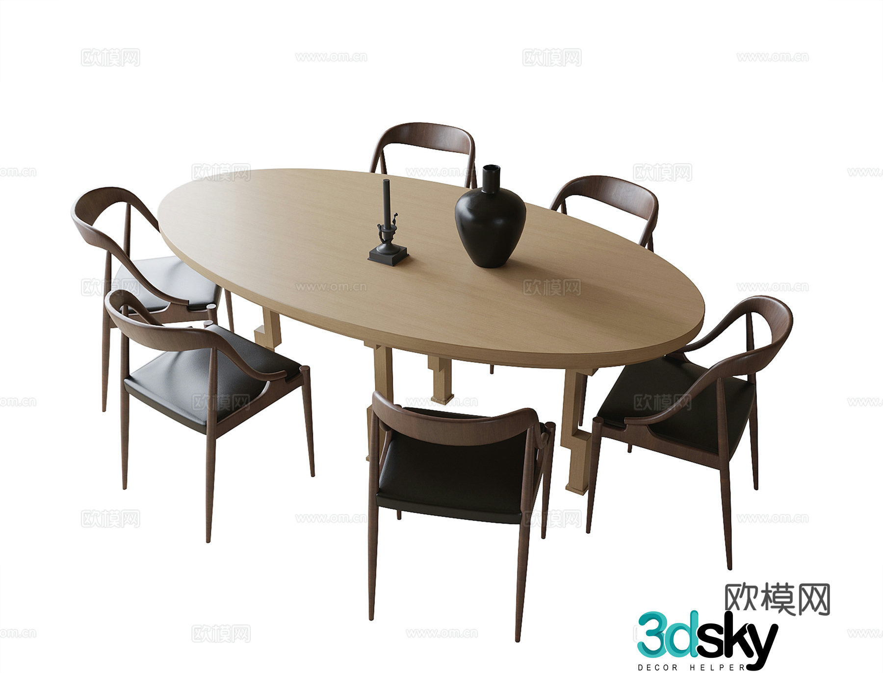 Modern dining table and chair Dining chair Oval dining table 3d model