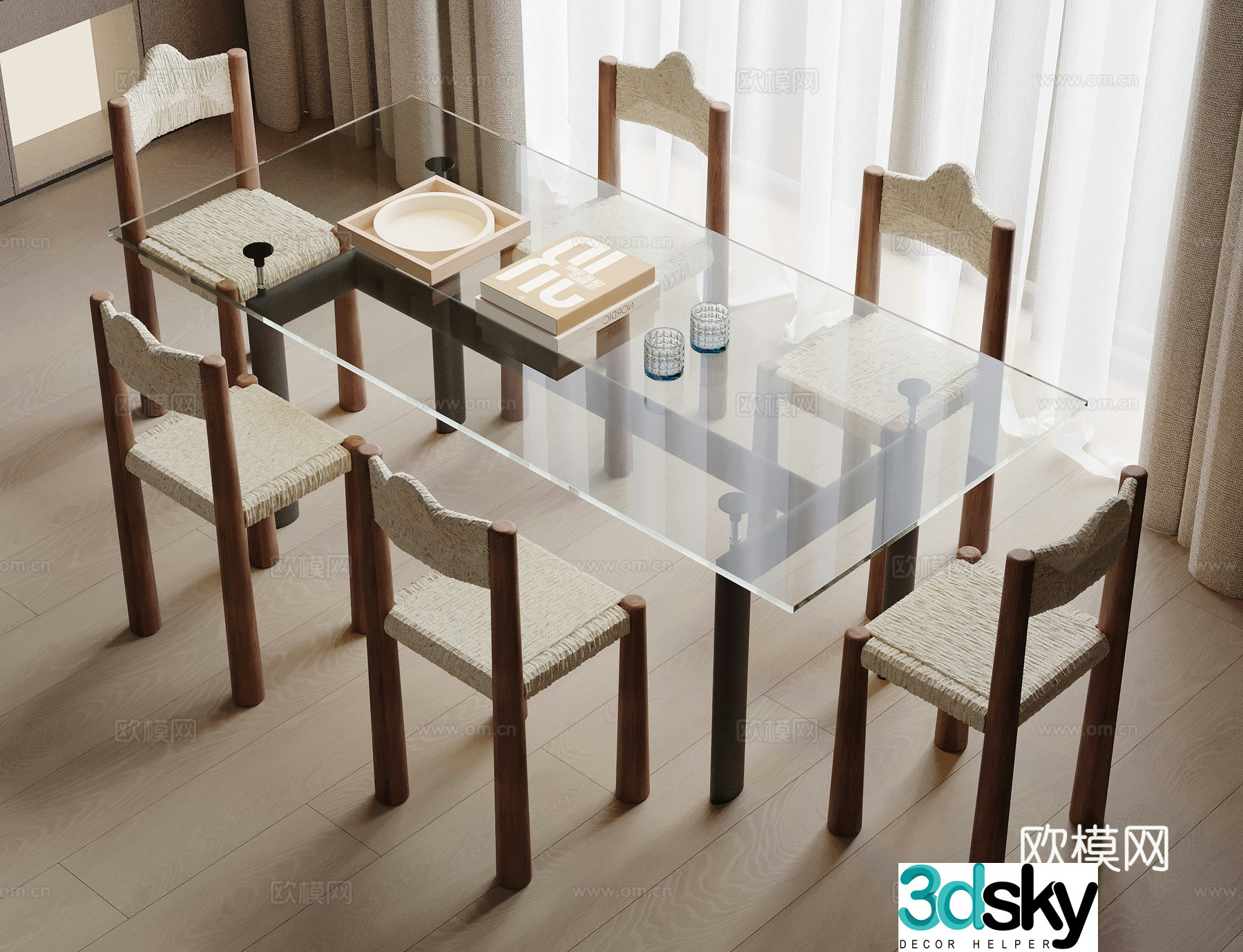Modern dining table and chair 3d model