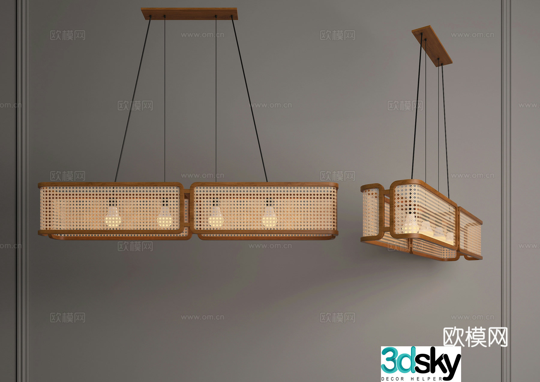 Rattan chandelier long strip chandelier tea room chandelier restaurant chandelier Zen chandelier Wasabi chandelier 3D model