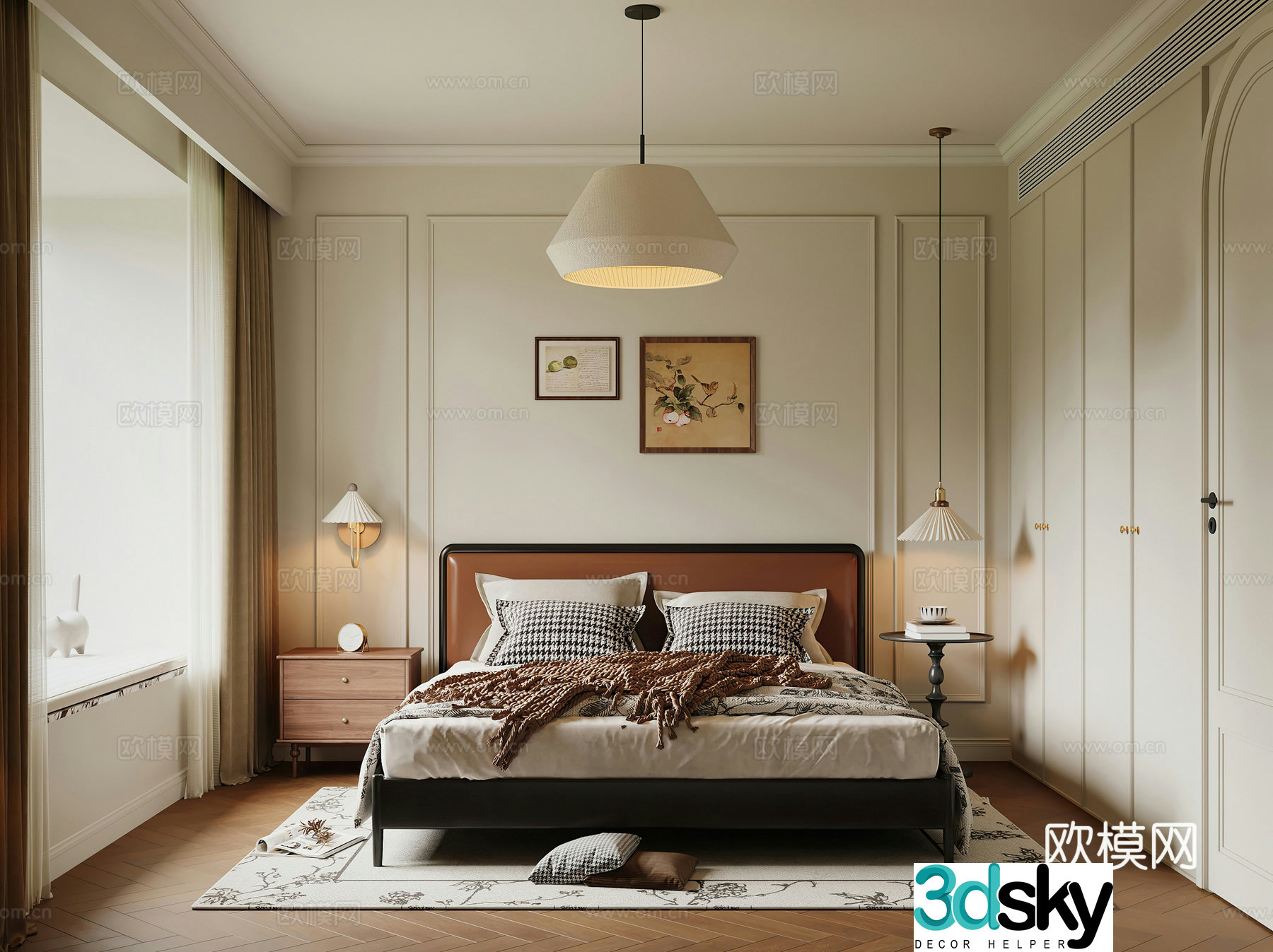 Middle style bedroom French style bedroom retro bedroom creamy style wabi Saliva bedroom B&B 3D model