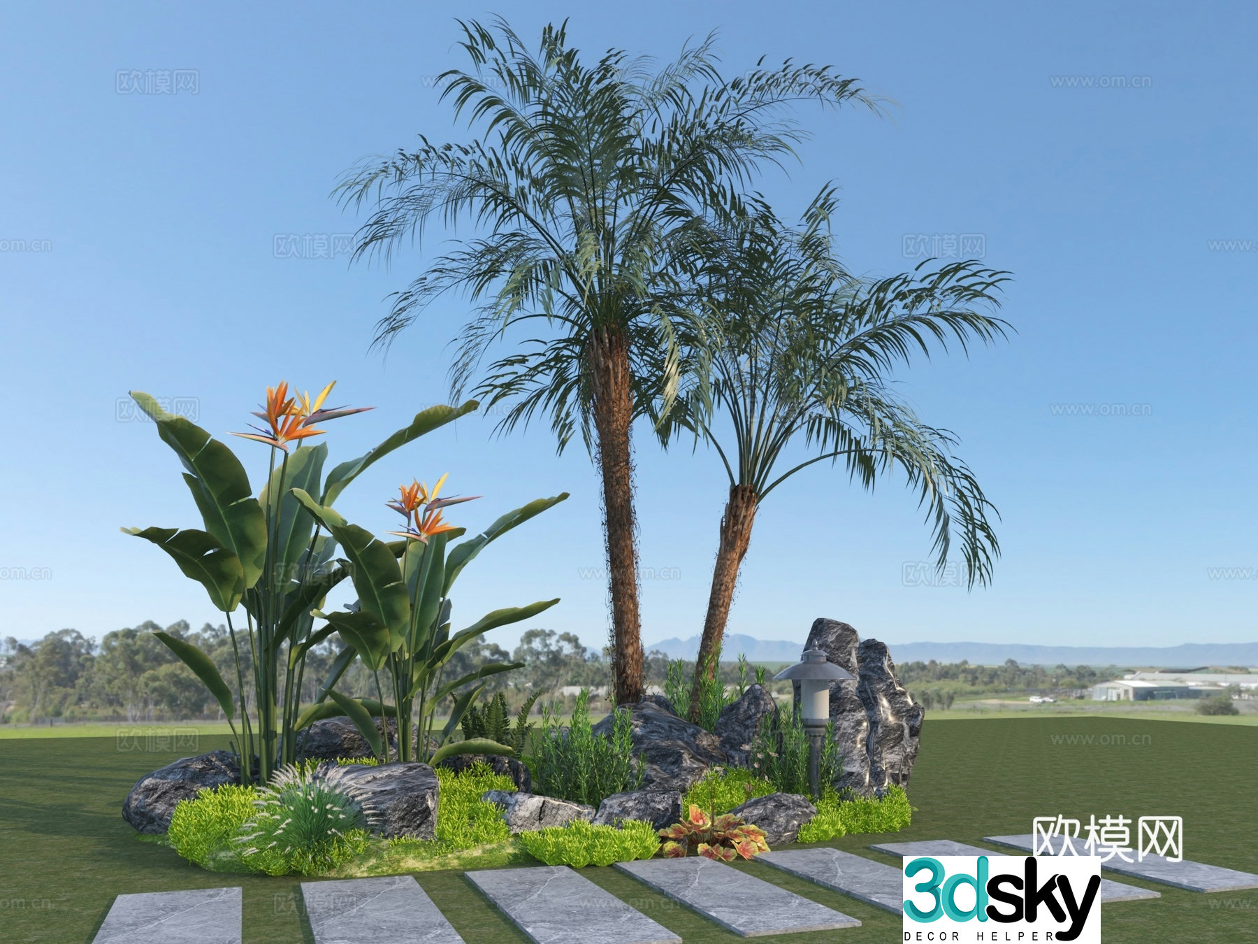 Modern garden landscape tropical plants 3d model