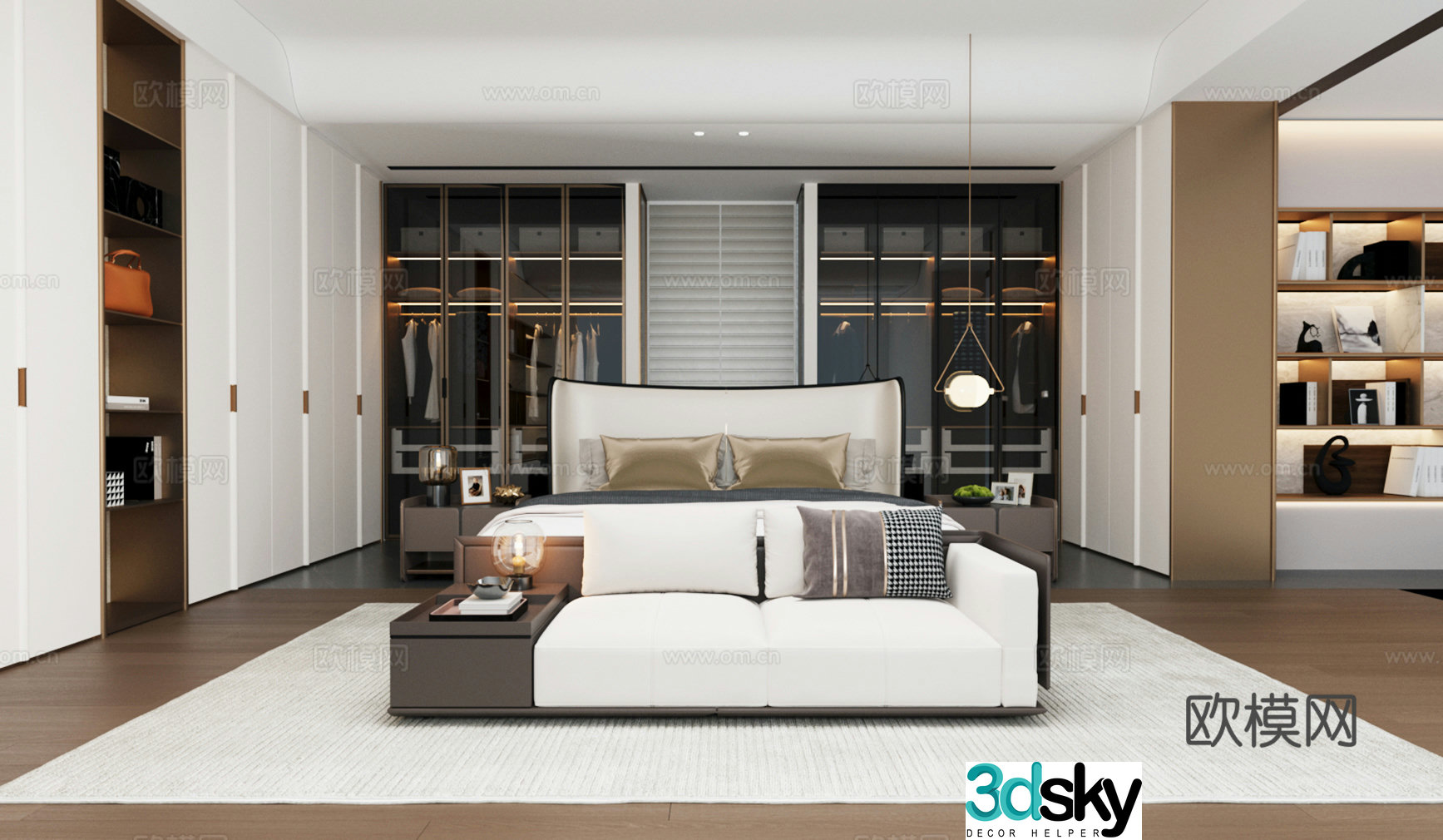 Modern home bedroom premium gray bedroom master bedroom second bedroom elderly room light luxury bedside table wardrobe 3d model