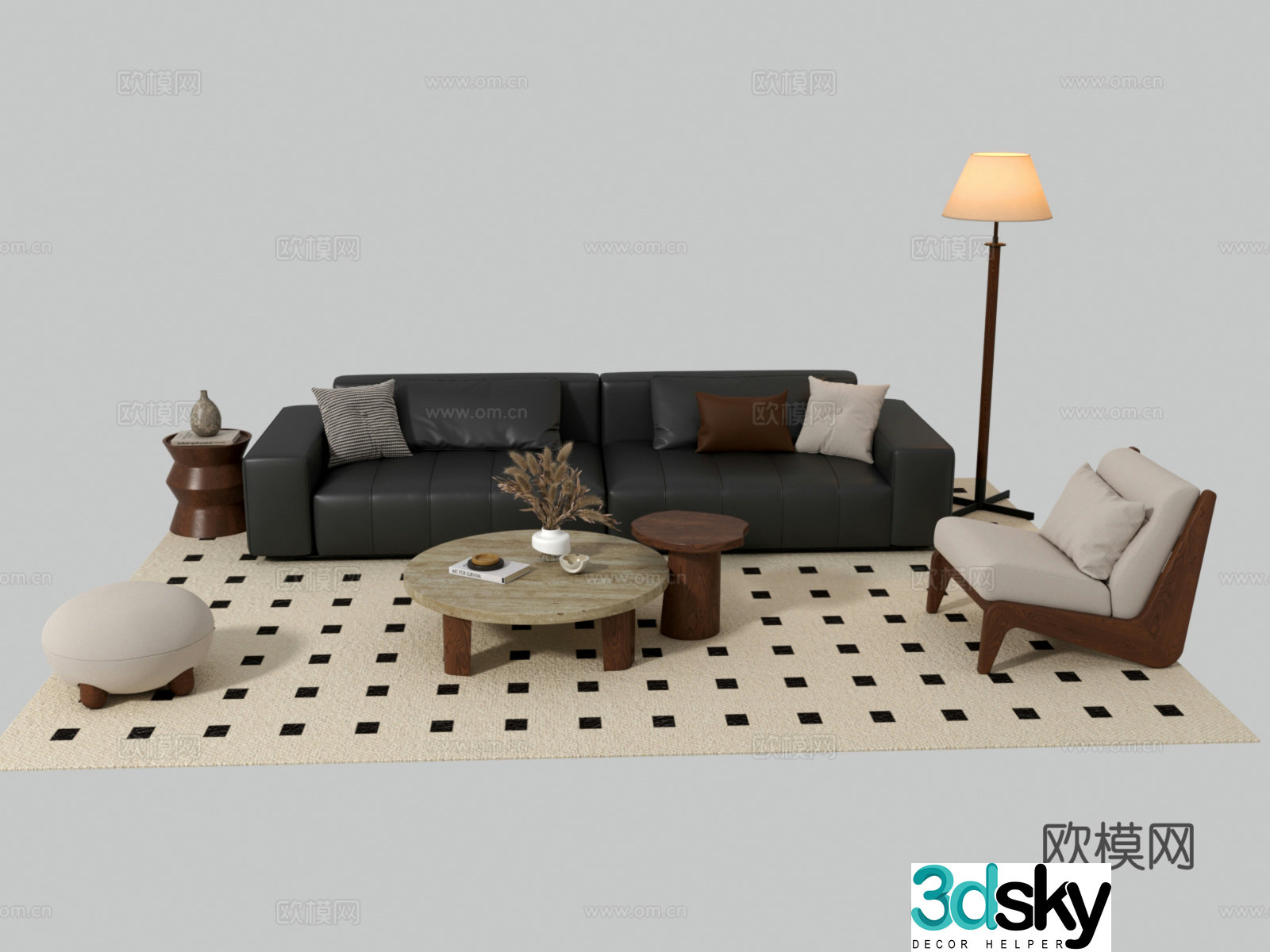 Medium style sofa coffee table combination 3D model