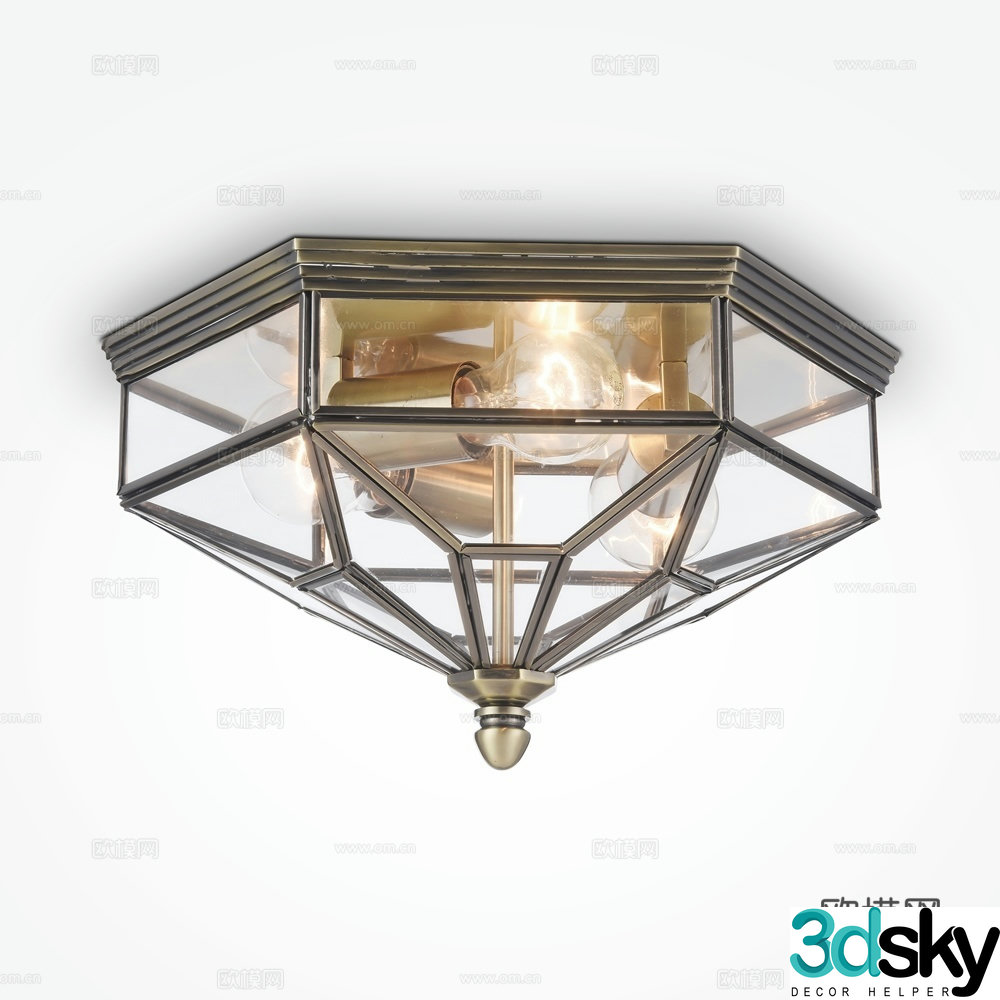 Simple European iron ceiling lamp 3D model