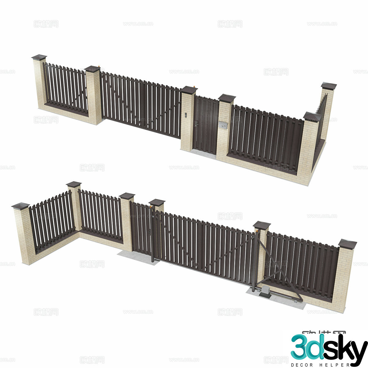 Middle-aged fence courtyard wall courtyard wall villa wall courtyard gate 3d model