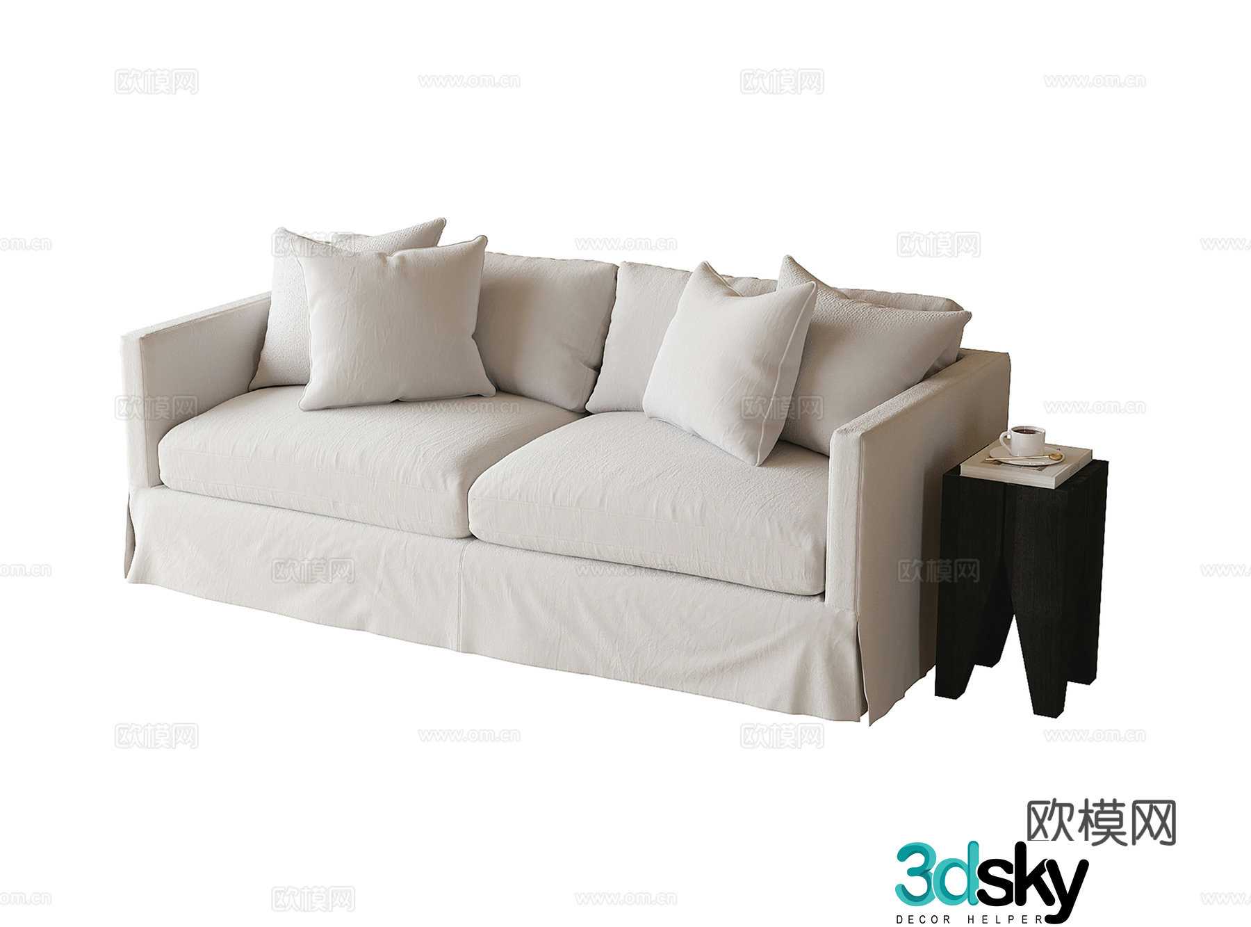 Modern double sofa fabric sofa side corner 3D model