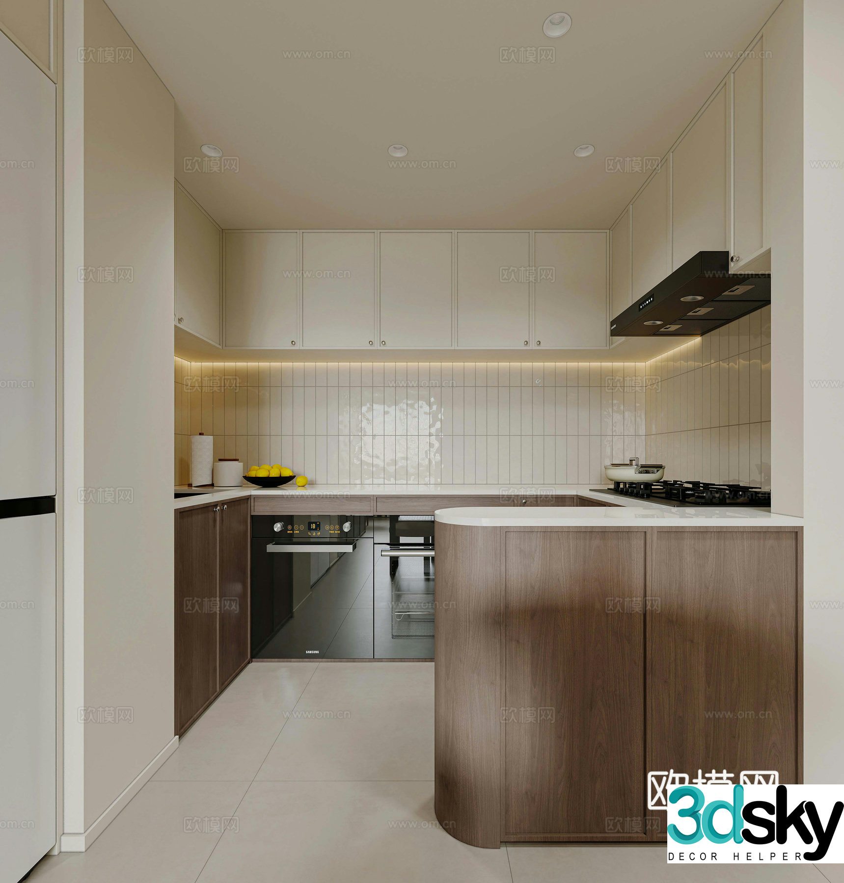 Middle style kitchen Western kitchen Open kitchen Bar Retro kitchen French kitchen Cream 3d model