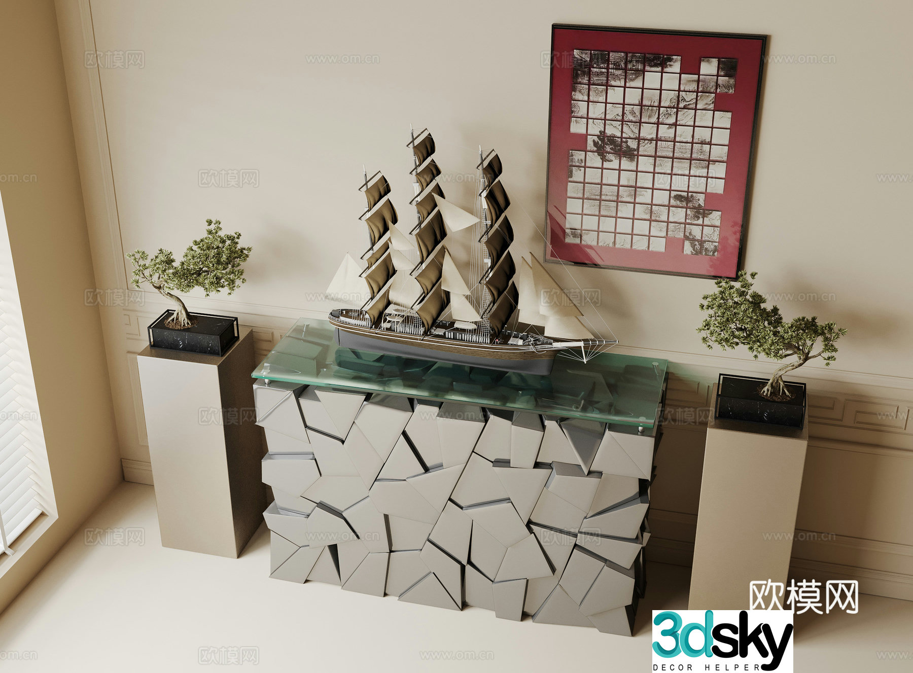 New Chinese style end-scene platform hanging painting ornaments 3D model