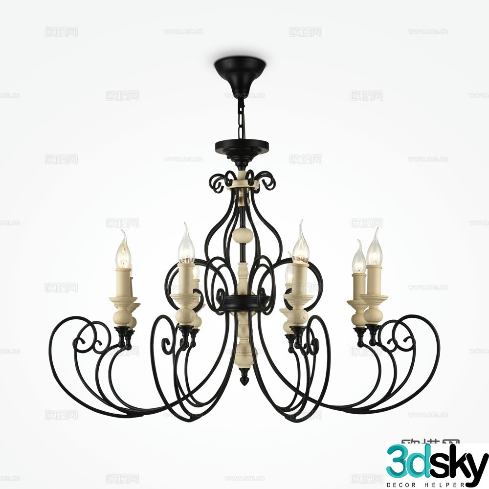 Retro Wrought Iron Chandelier 3D Model